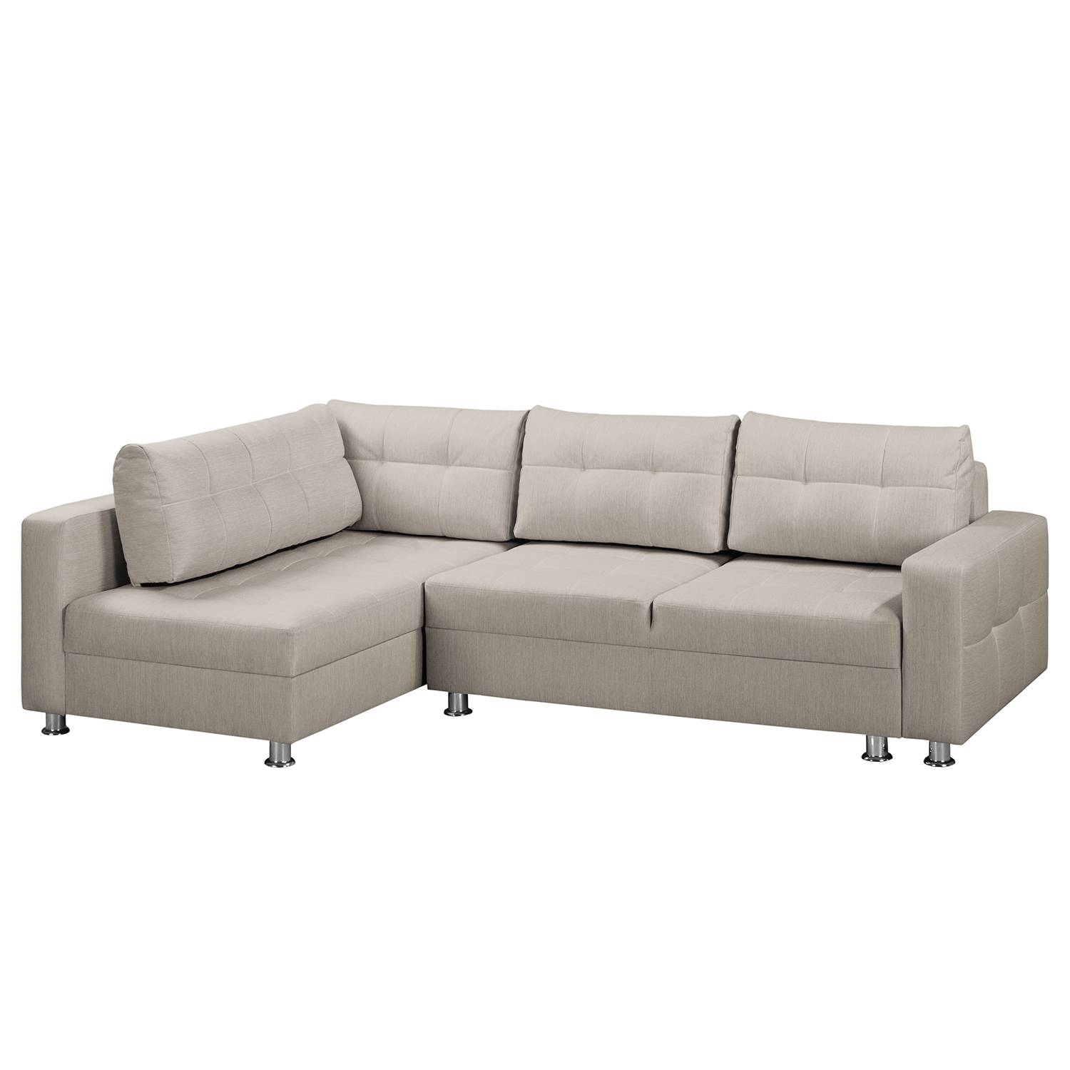 home24 Fredriks Ecksofa Upwell Schwedisch Weiß Strukturstoff 266x72x167 cm mit Schlaffunktion und Bettkasten