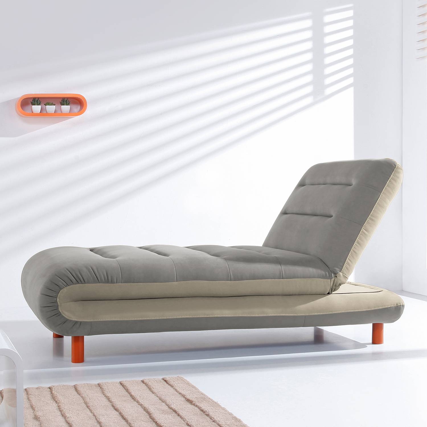 home24 Fredriks Chaiselongue Energy Grau Webstoff 162x88x87 cm mit Schlaffunktion