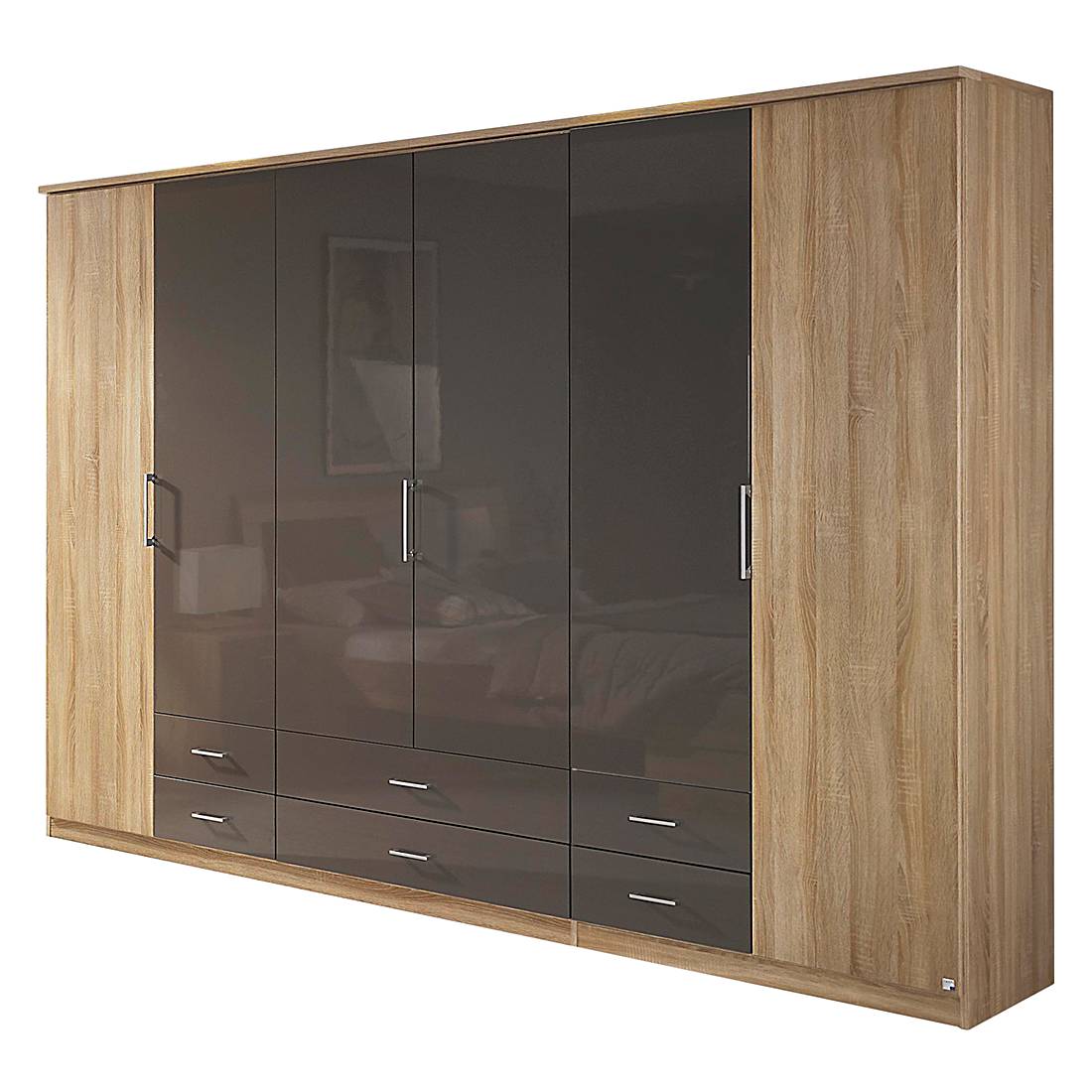 goedkoop Schuifdeurkast Arona Sonoma eikenhouten look hoogglans wit kastbreedte 181cm 4 deurs Rauch Packs