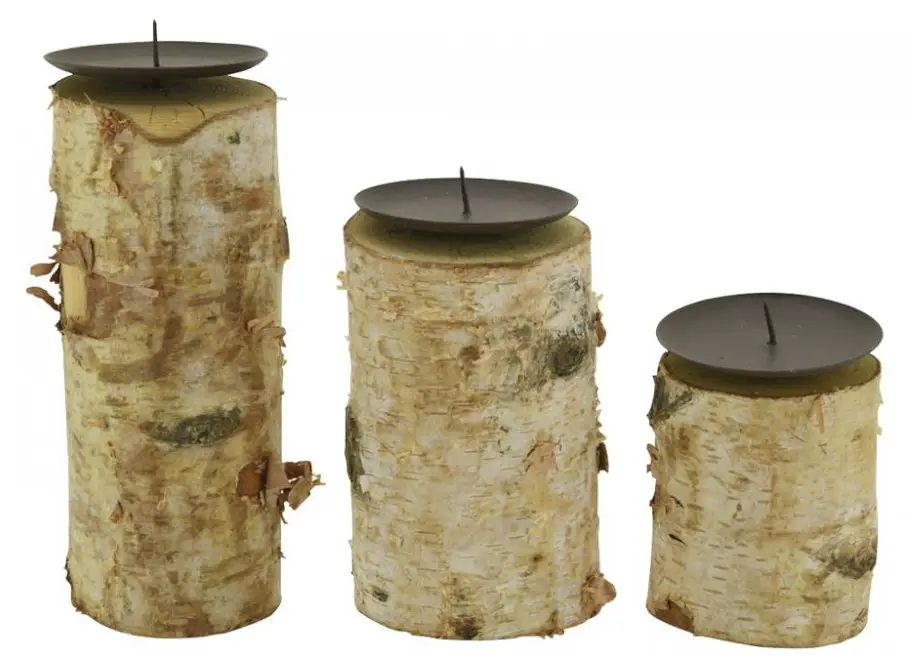 Birkenholz aus Metall und Kerzenhalter (