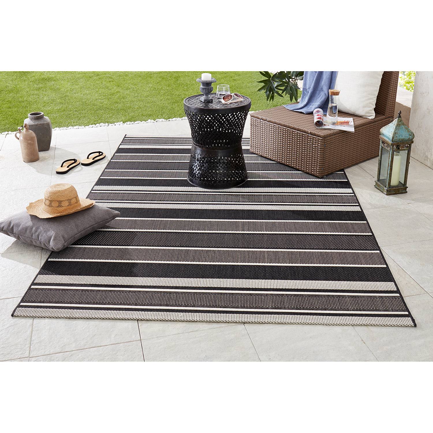 home24 Bougari In-/Outdoor-Teppich Strap Schwarz/Grau Rechteckig 200x290 cm (BxT) Modern Kunstfaser