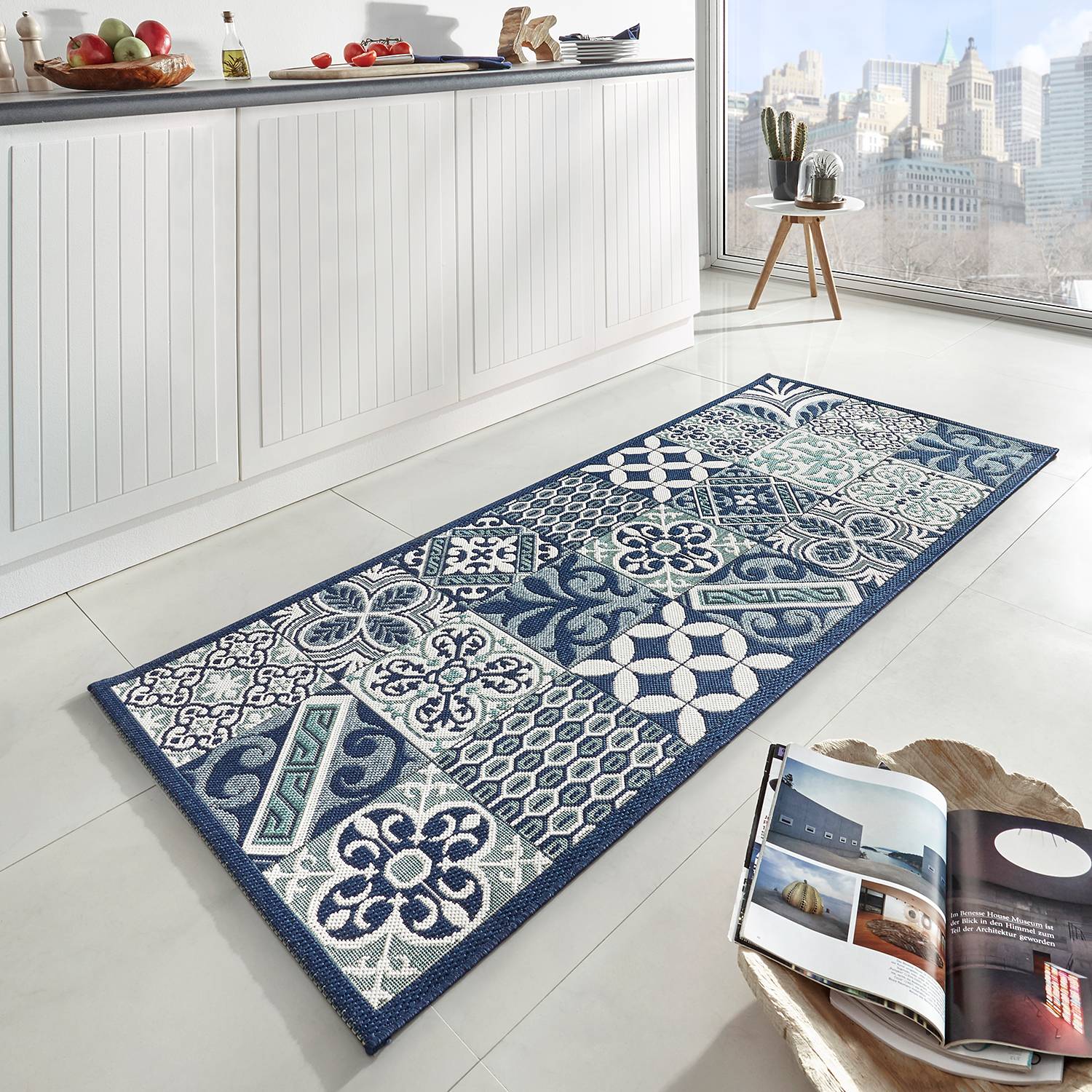 home24 Zala Living Läufer Accent Blau 80x0.8x200 cm (BxHxT) Kunstfaser