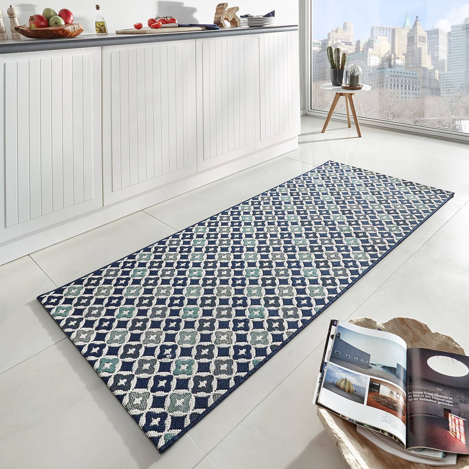 home24 Zala Living Läufer Reflect Blau Modern 80x0.8x200 cm (BxHxT) Kunstfaser Rechteckig