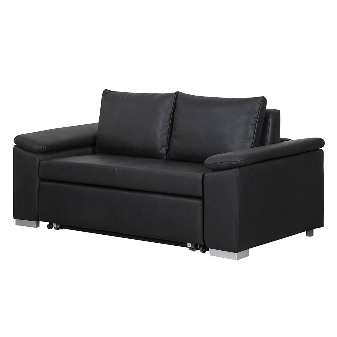 home24 mooved Schlafsofa Latina IX 2-Sitzer Schwarz Kunstleder 190x90x90 cm (BxHxT) mit Schlaffunktion/Bettkasten Modern