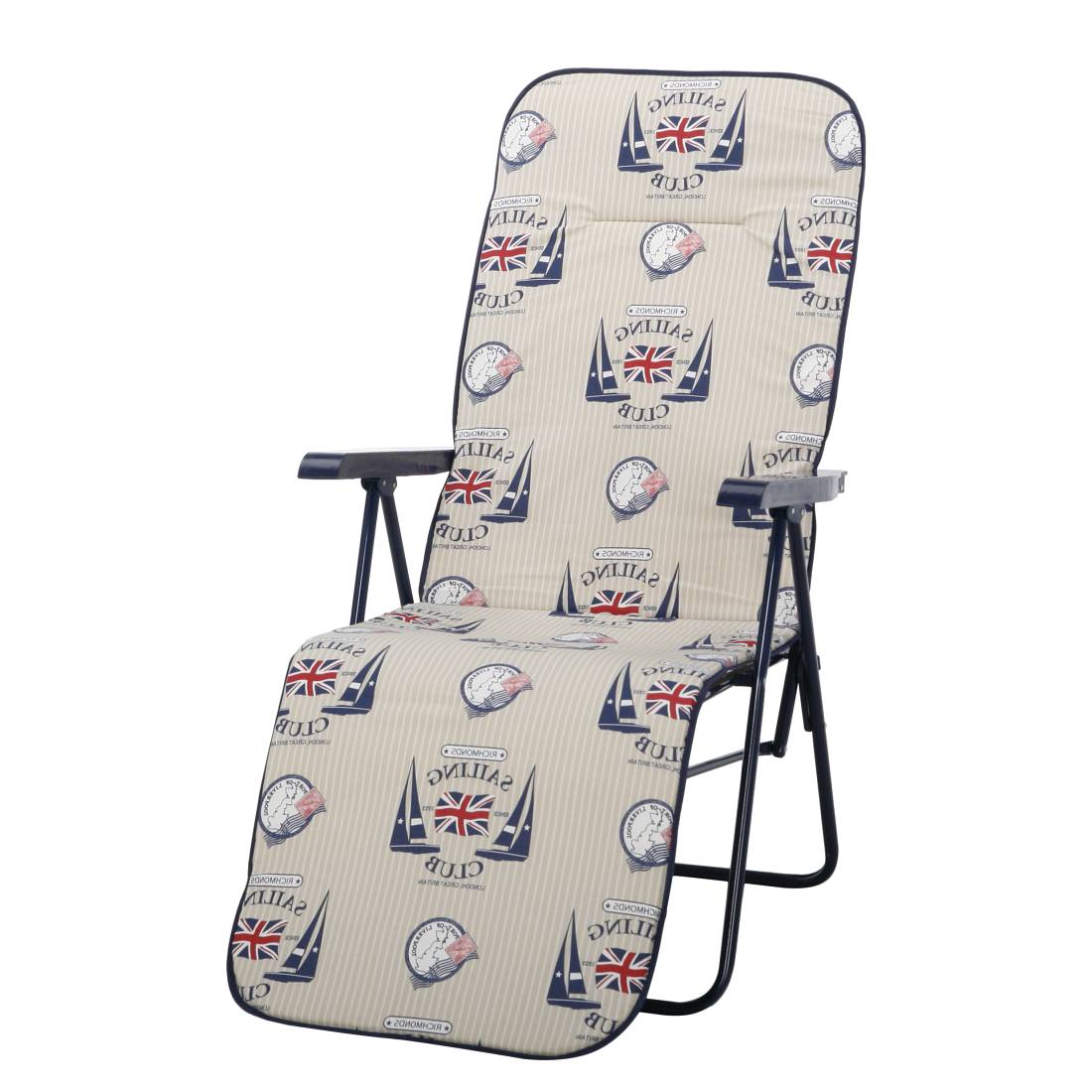 Liegestuhl Chiemsee (inkl. Polsterauflage) - Stahlrohr/Textil - Weiß/Blau-Beige Motiv, Best Freizeitmöbel