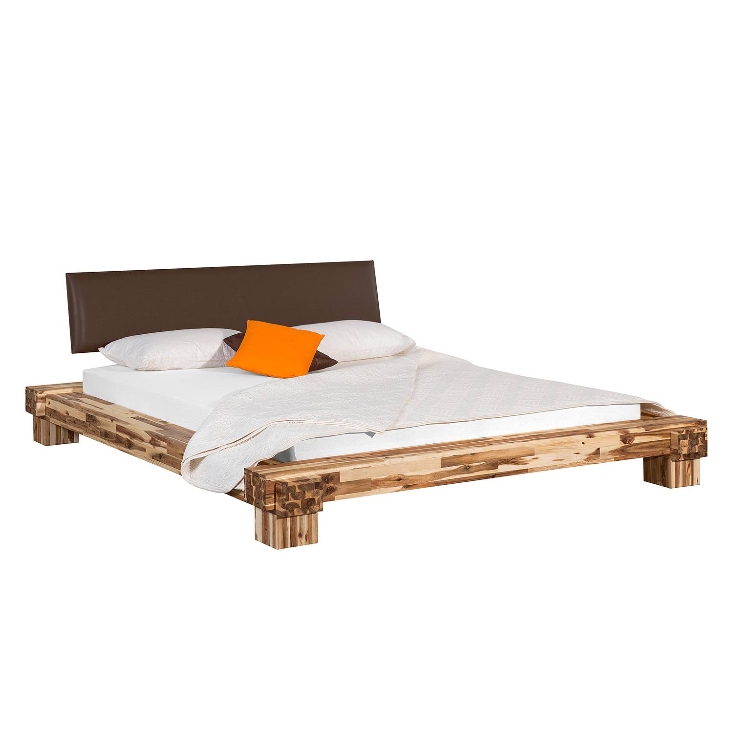 goedkoop Massief houten bed Cali III massief acaciahout kunstleer acaciahout bruin 140 x 200cm Neue Modular
