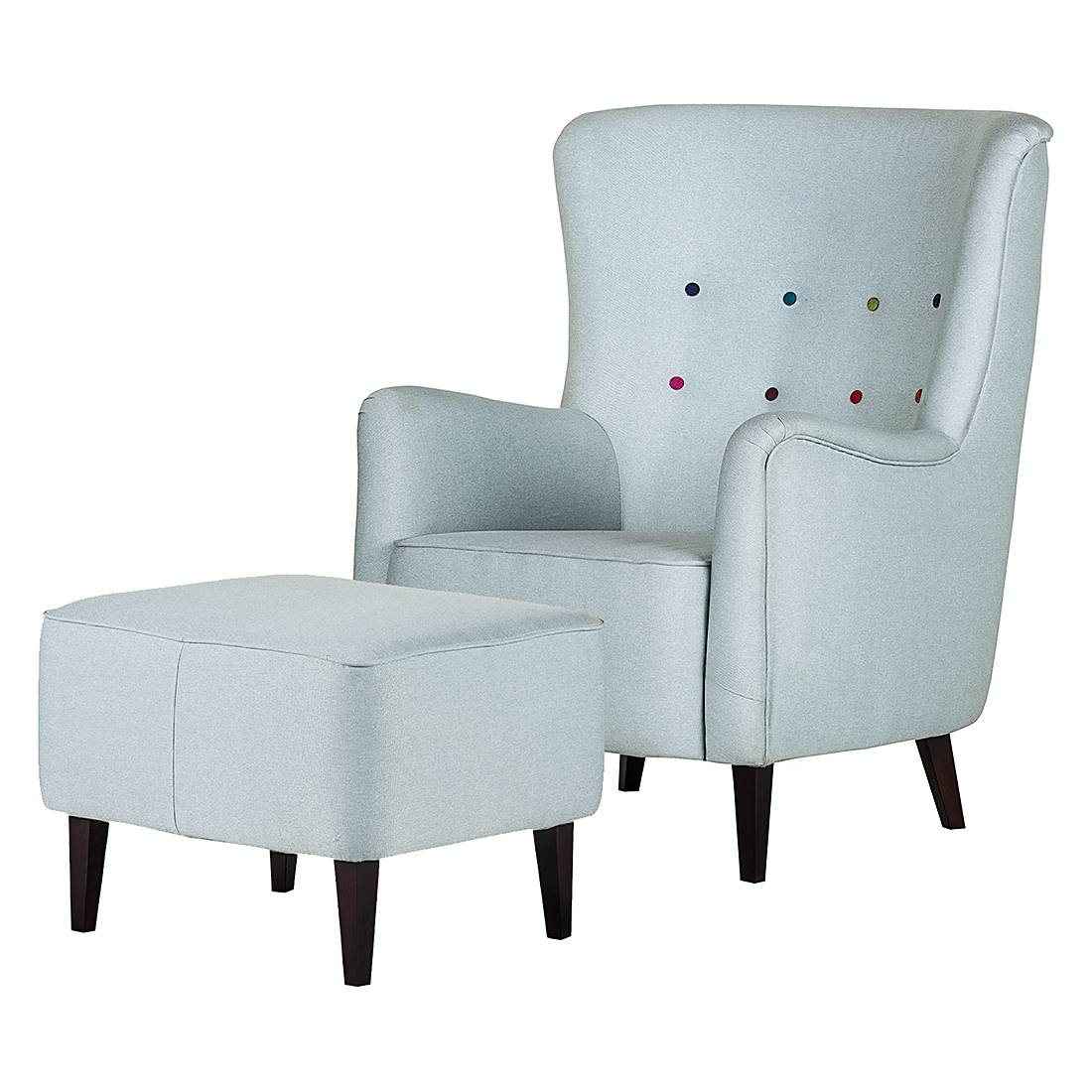 goedkoop Oorfauteuil Josslyn staalblauwe geweven stof Hocker Morteens