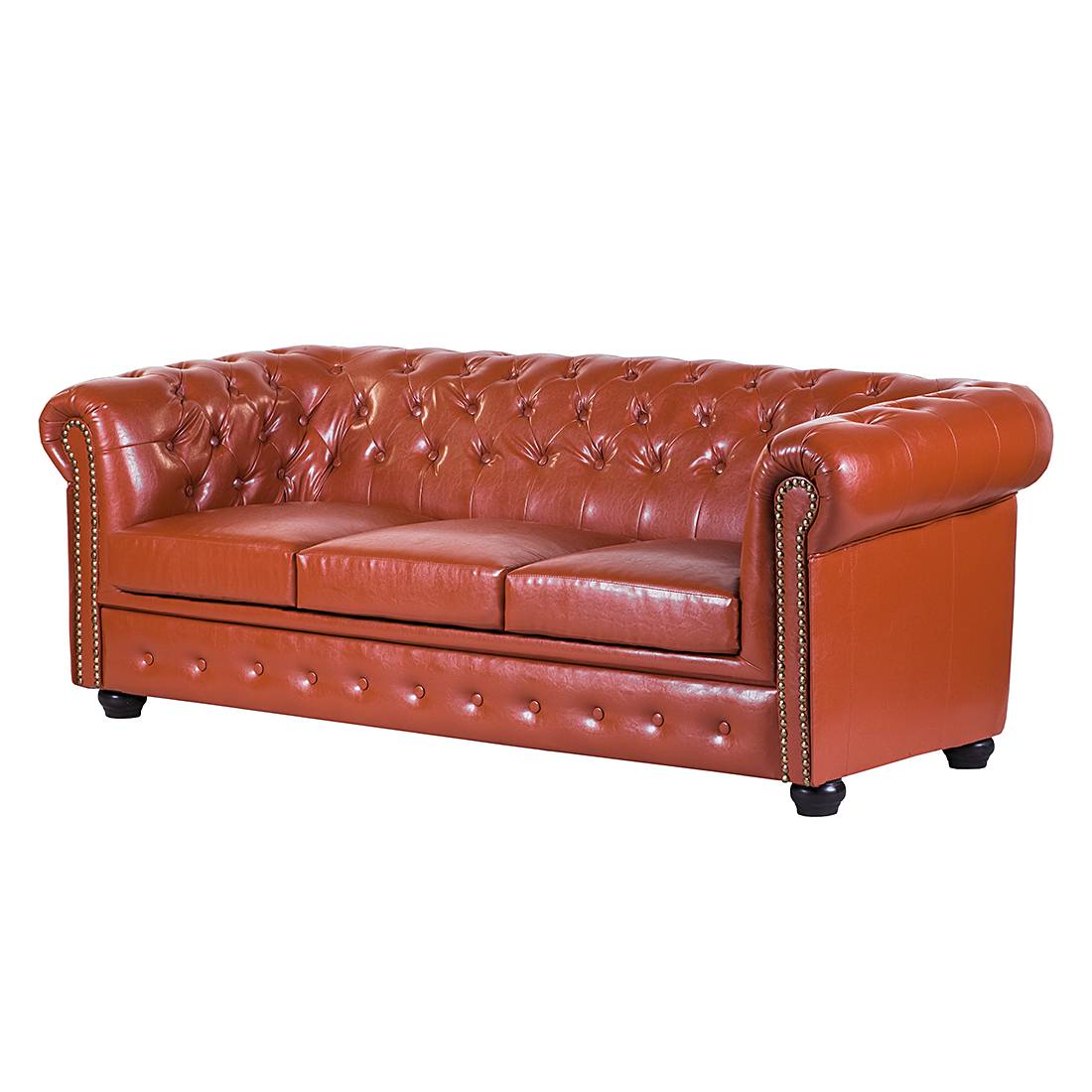 home24 ars manufacti Sofa Torquay 3-Sitzer Braun Kunstleder 196x72x88 cm (BxHxT) Industrial