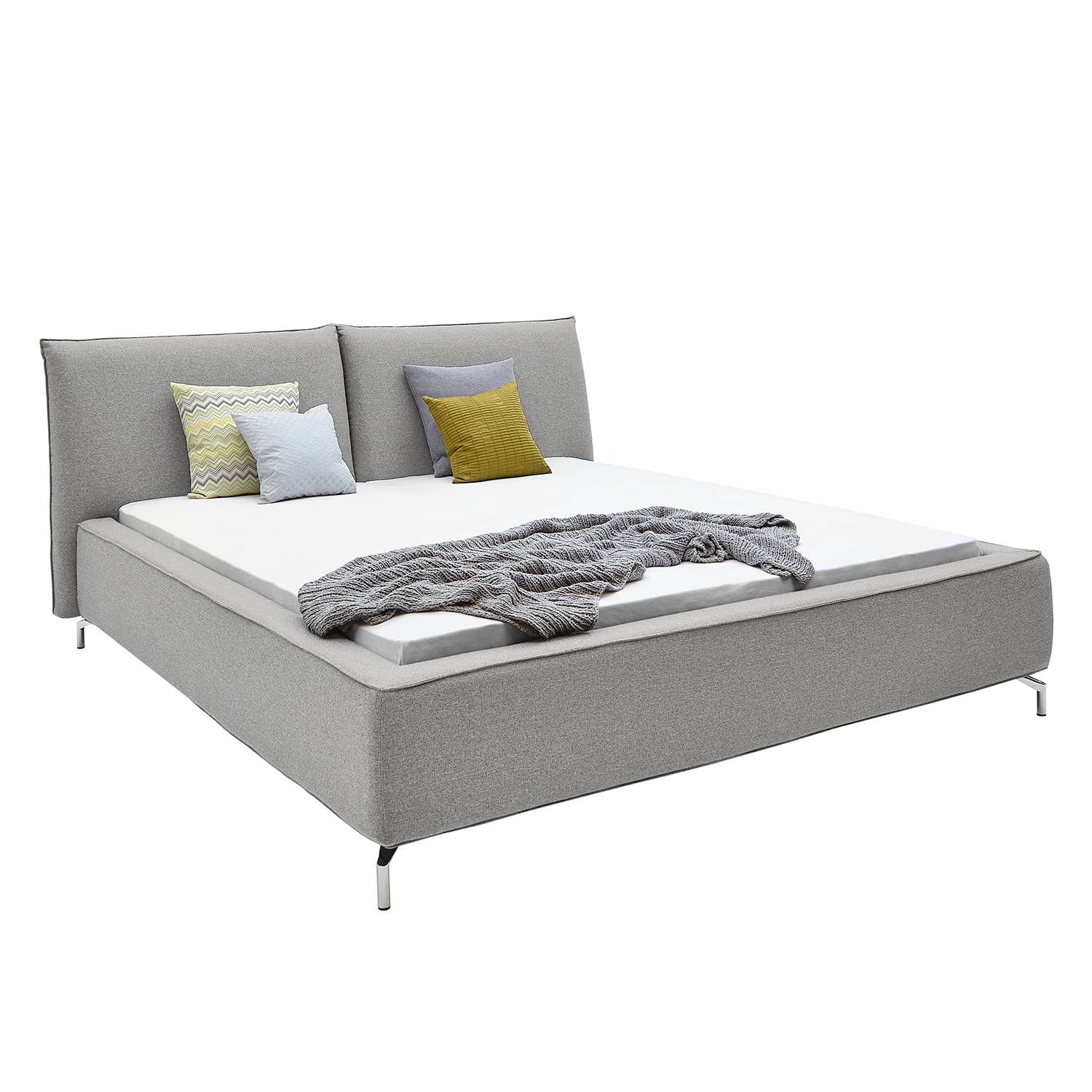 goedkoop Gestoffeerd bed Alamo geweven stof 180 x 200cm Rookgrijs Fredriks