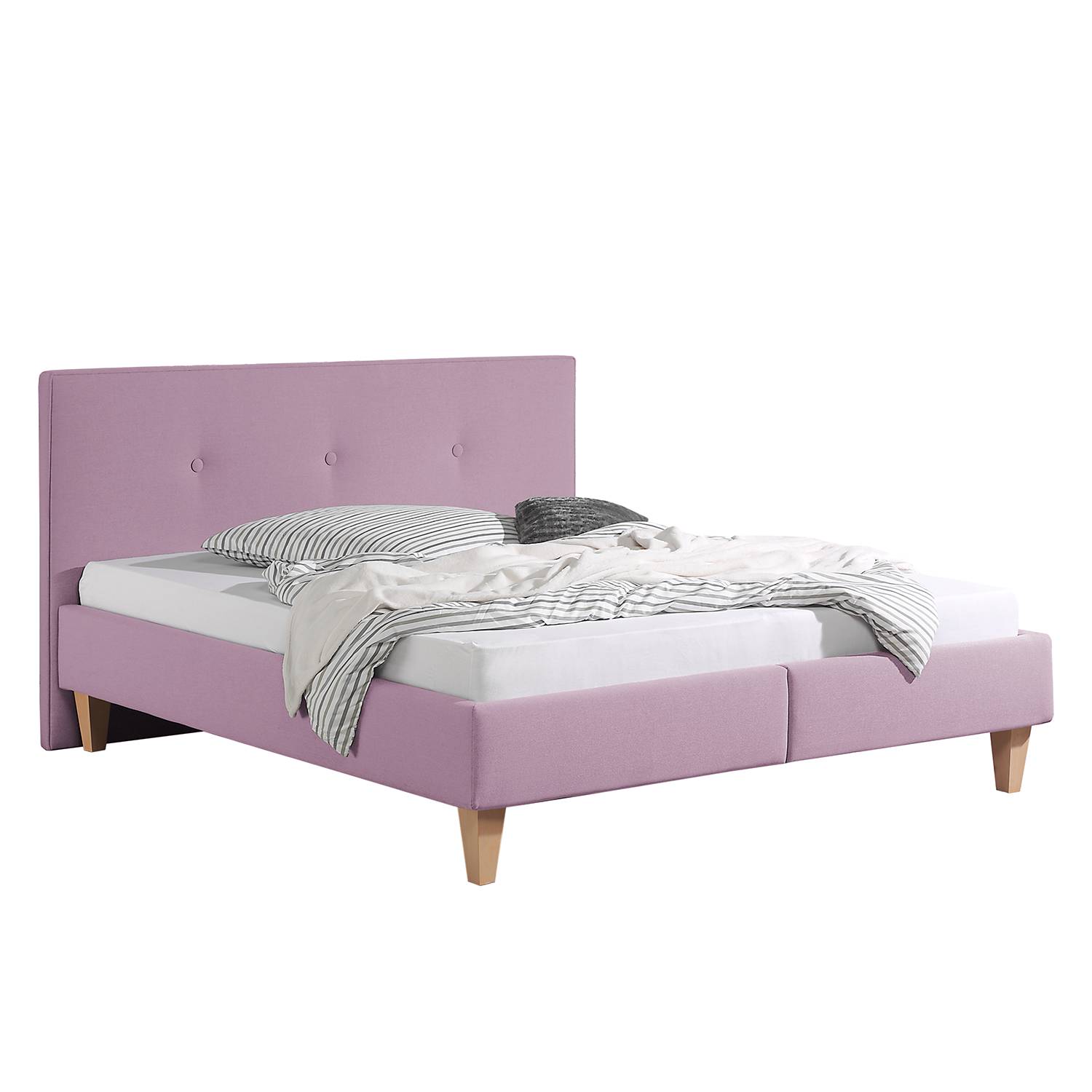 goedkoop Gestoffeerd bed Alnarp structuurstof 200 x 200cm Bedframe zonder matras & lattenbodem Mauve Morteens