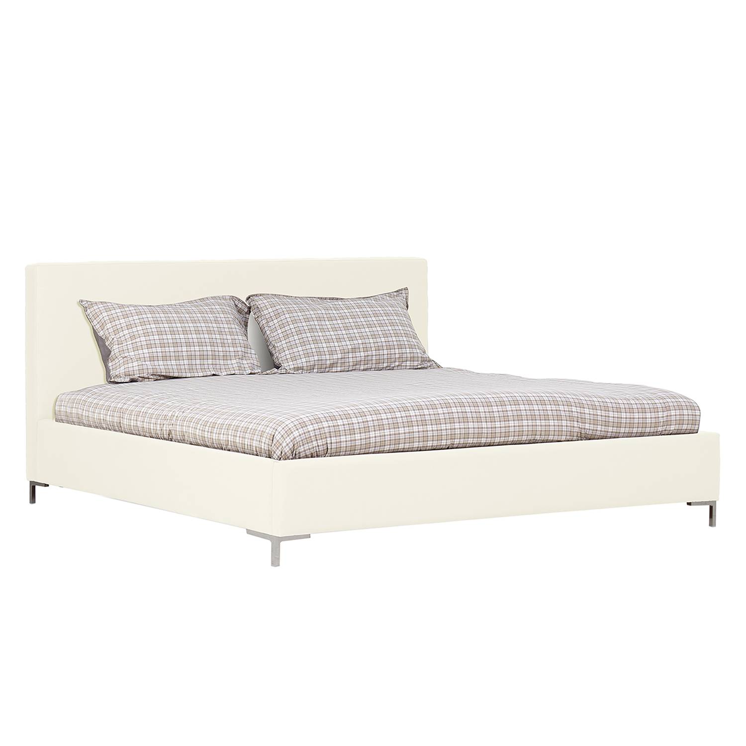 home24 Fredriks Polsterbett Aralia I 180x200 cm Echtleder Weiß mit Bettkasten/Lattenrost