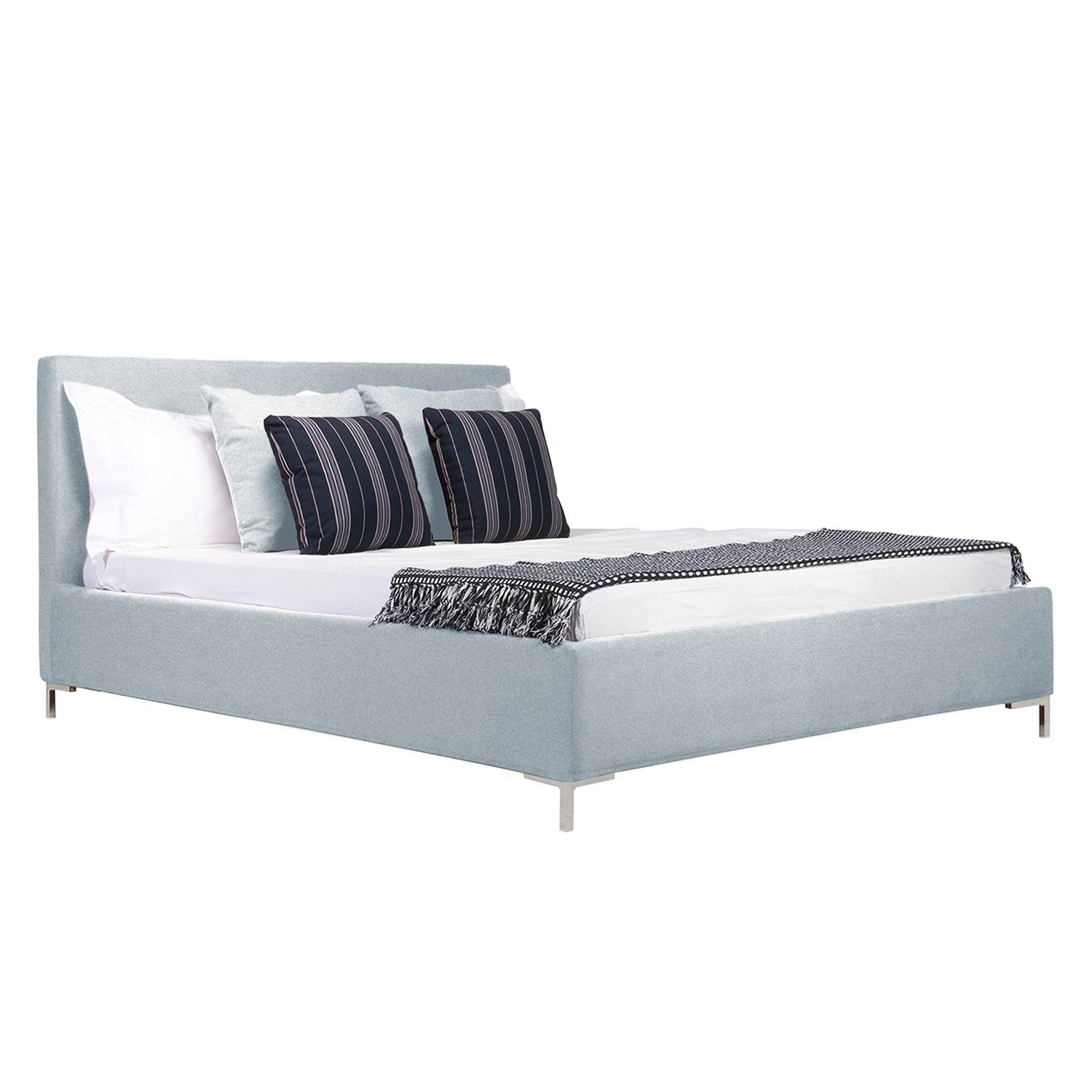 home24 Studio Copenhagen Polsterbett Aralia I 180x200 cm Webstoff Hellgrau mit Bettkasten/Lattenrost