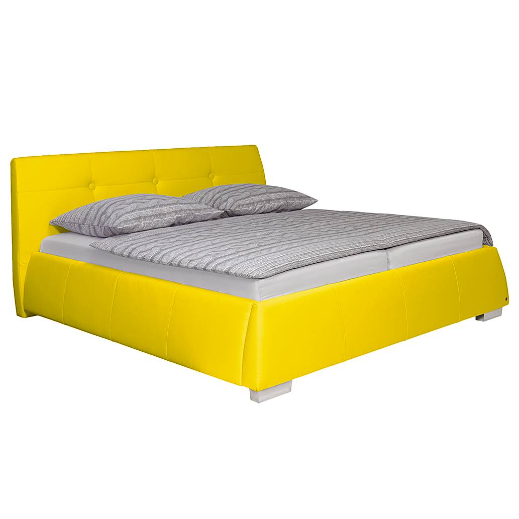 goedkoop Gestoffeerd bed Classic Button kunstleer 140 x 200cm Zonder matras Zonder matras Geel Tom Tailor