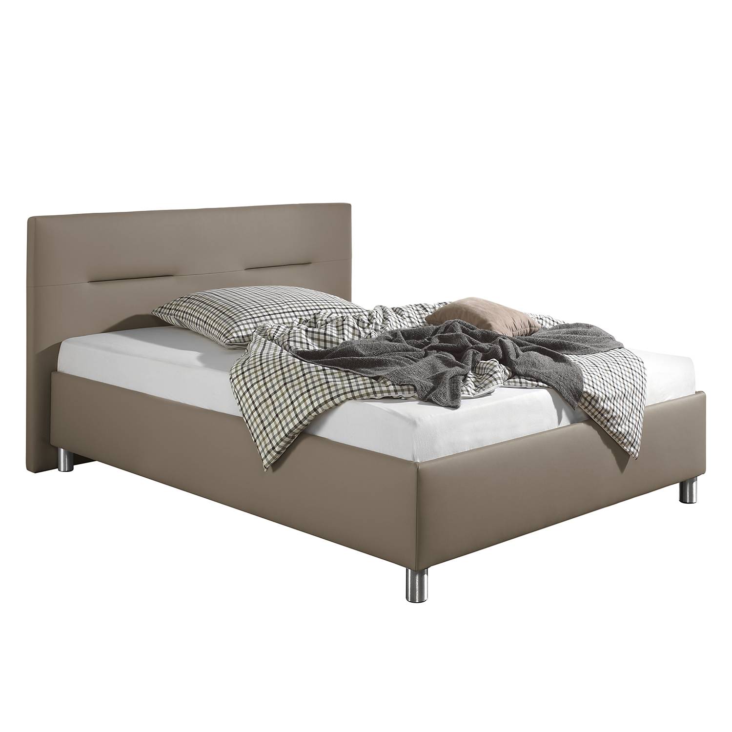 goedkoop Gestoffeerd bed Jonsberg kunstleer 140 x 200cm Taupe Monaco