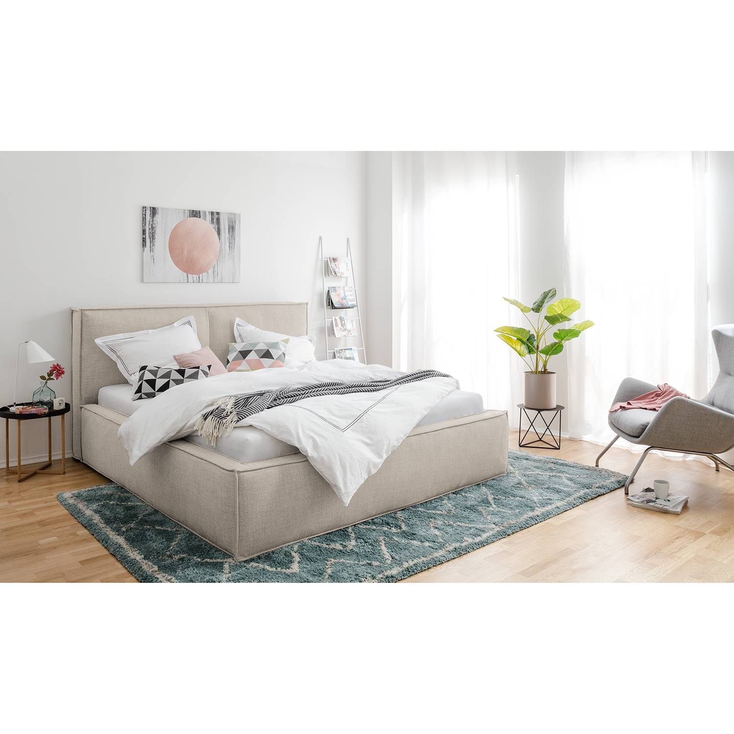 home24 Polsterbett Kinx 140x200 cm Webstoff Beige