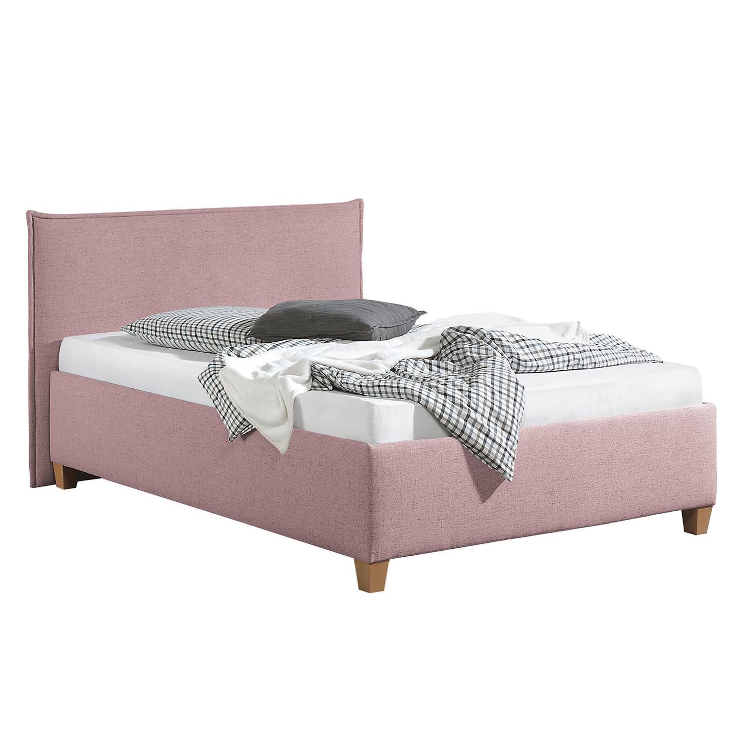 goedkoop Gestoffeerd bed Kolbäck structuurstof 140 x 200cm Bedframe zonder matras & lattenbodem Mauve Maison Belfort