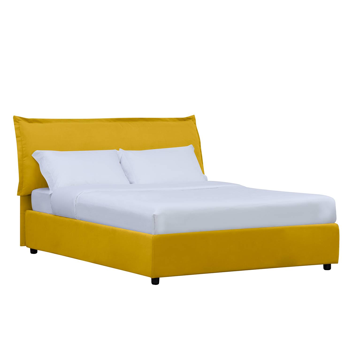 goedkoop Gestoffeerd bed Paola inclusief opbergruimte 180 x 200cm Stof Valona Mosterdgeel Studio Copenhagen