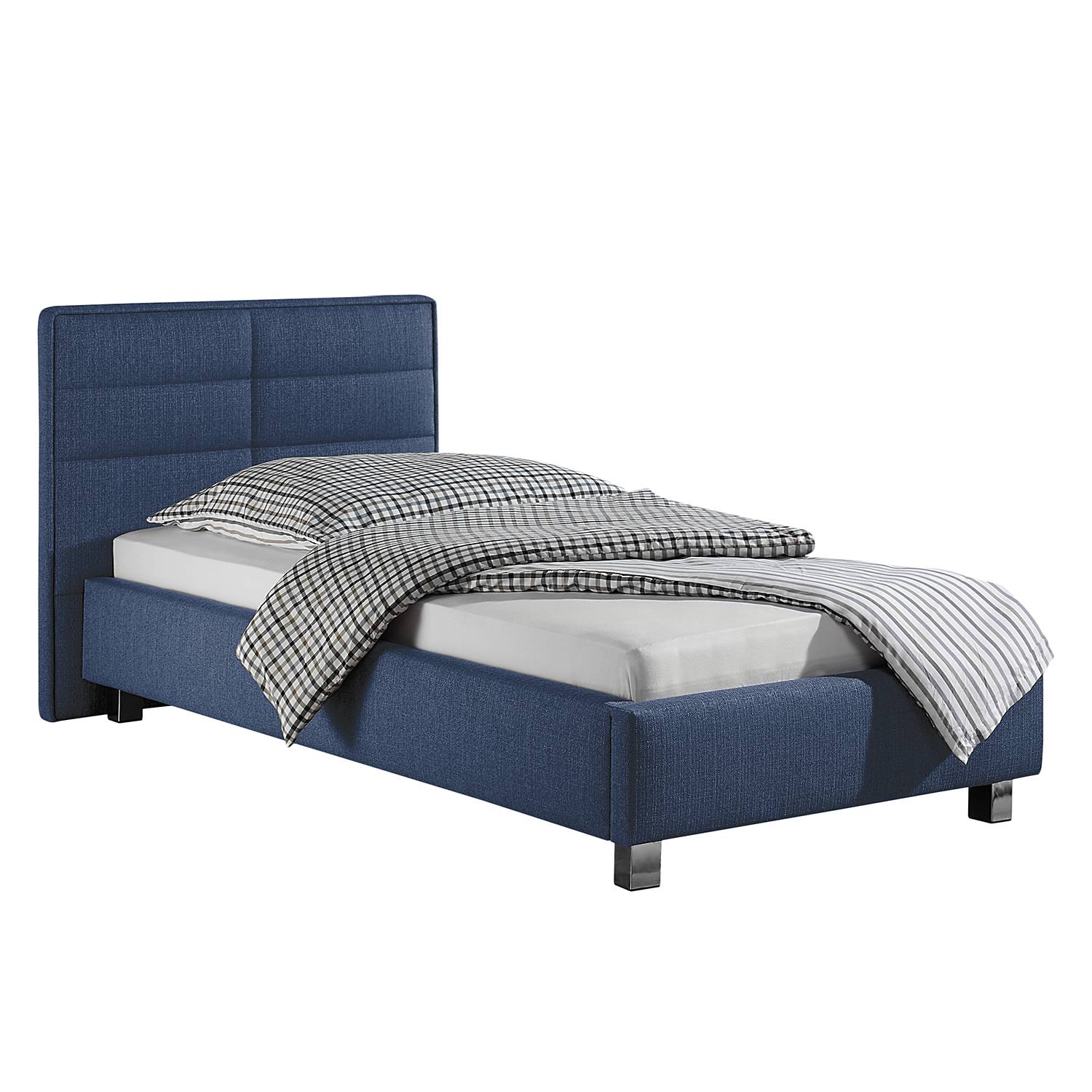 home24 loftscape Polsterbett Parsberg 100x200 cm Webstoff Jeansblau Modern