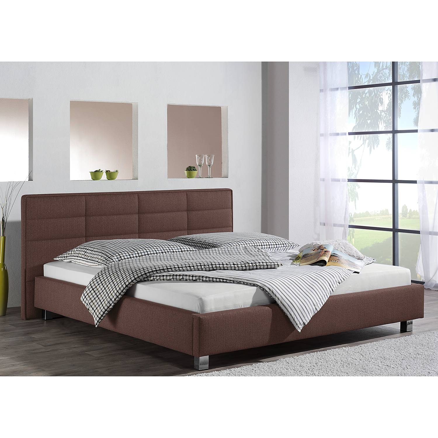 home24 loftscape Polsterbett Parsberg 200x200 cm Webstoff Braun Modern