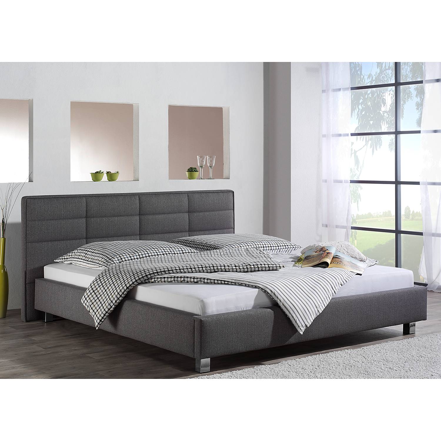 home24 loftscape Polsterbett Parsberg 160x200 cm Webstoff Grau Modern