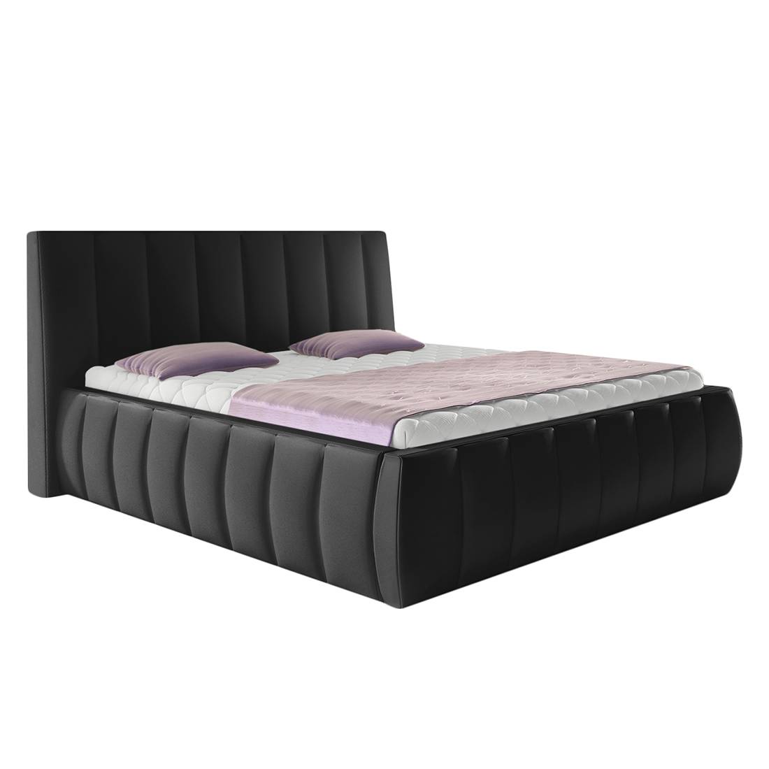 goedkoop Gestoffeerd bed Roma kunstleer 160 x 200cm Bedframe met matras & lattenbodem Zwart roomscape