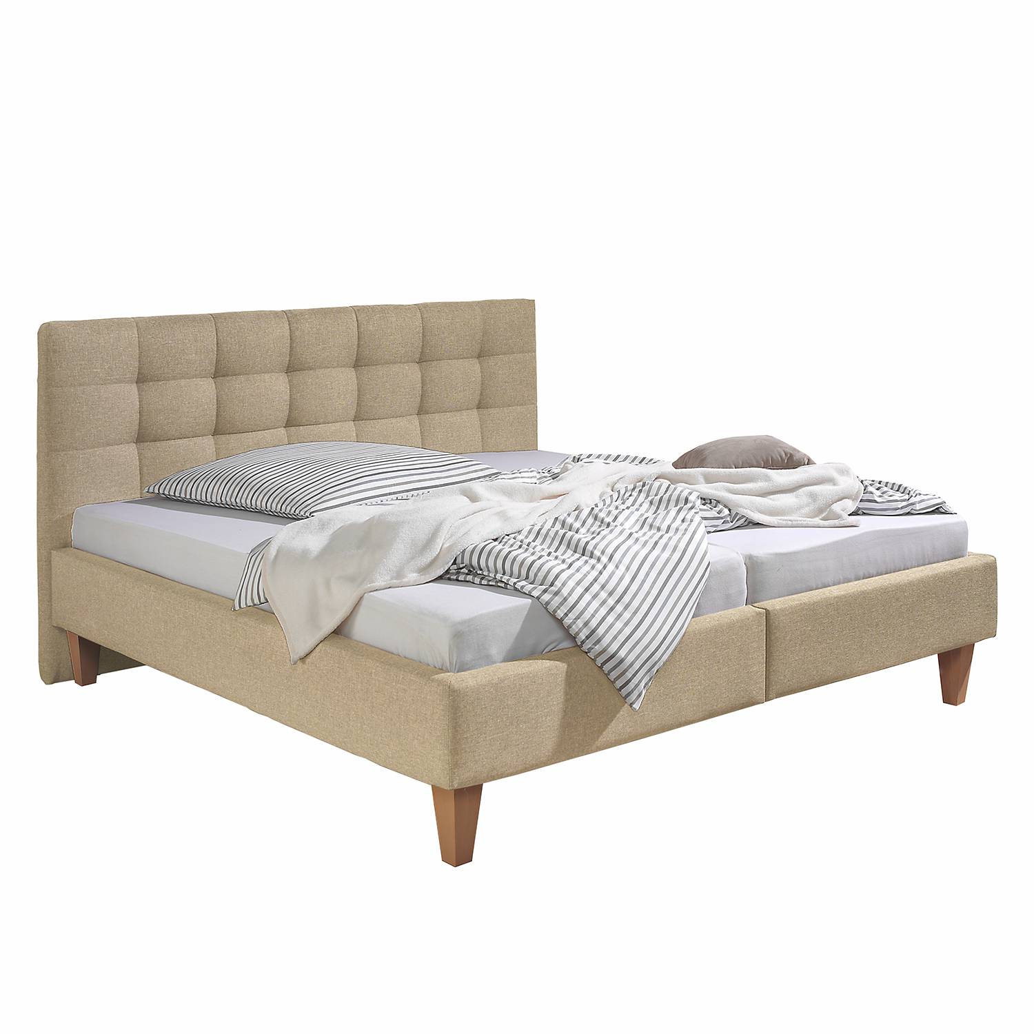 goedkoop Gestoffeerd bed Stensborg structuurstof 180 x 200cm Bedframe met lattenbodem Beige Morteens
