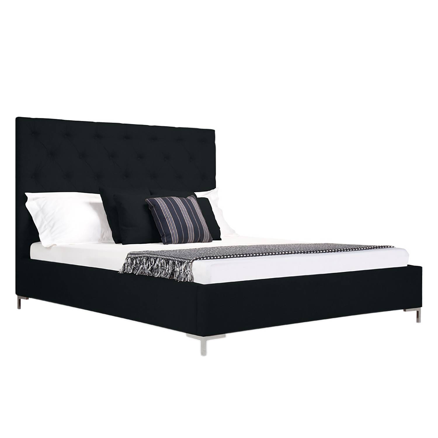 goedkoop Gestoffeerd bed Tilia I geweven stof 140 x 200cm T vorm Stof Floreana Zwart Fredriks