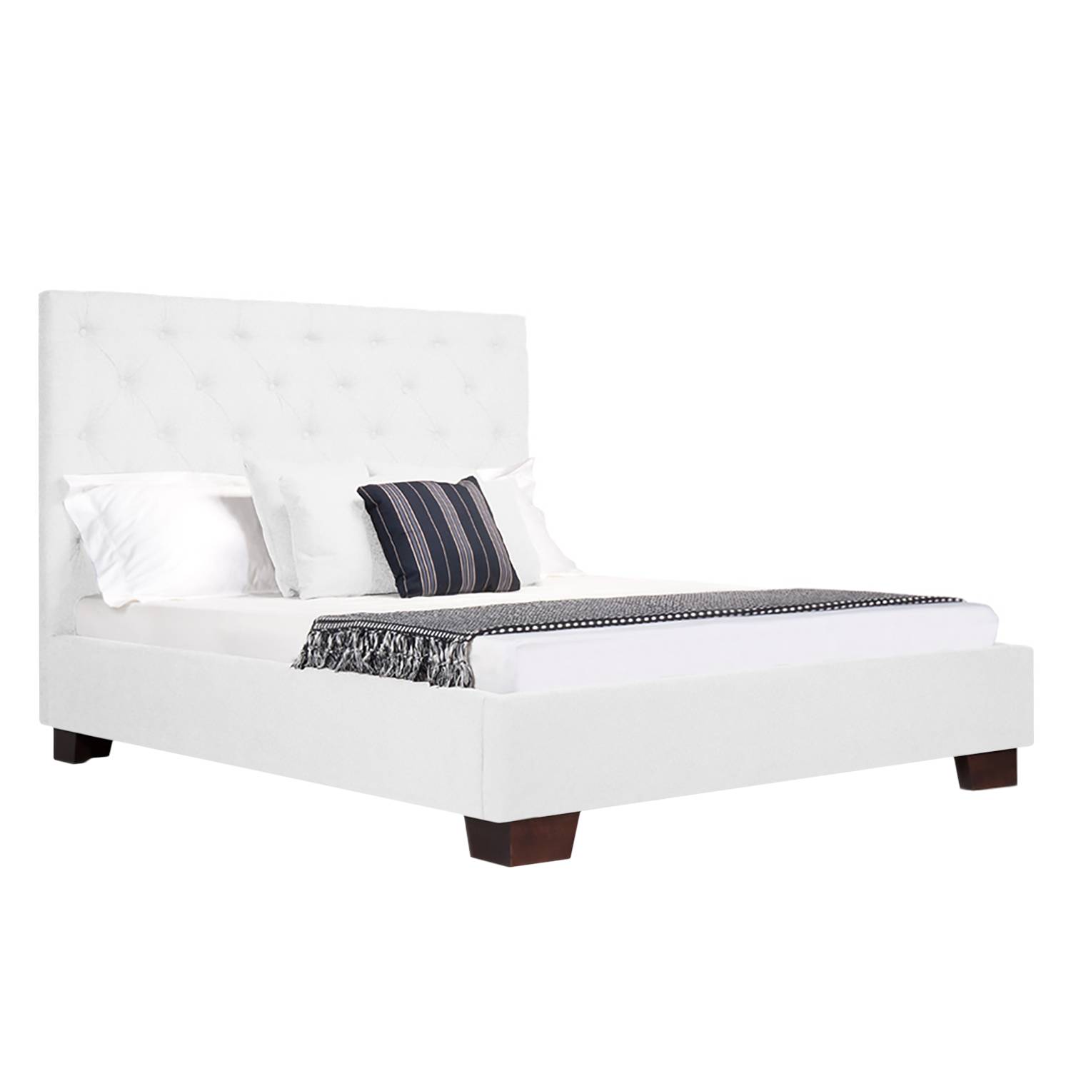goedkoop Gestoffeerd bed Tilia I geweven stof 160 x 200cm Hoekige voet Stof Floreana Wit Fredriks