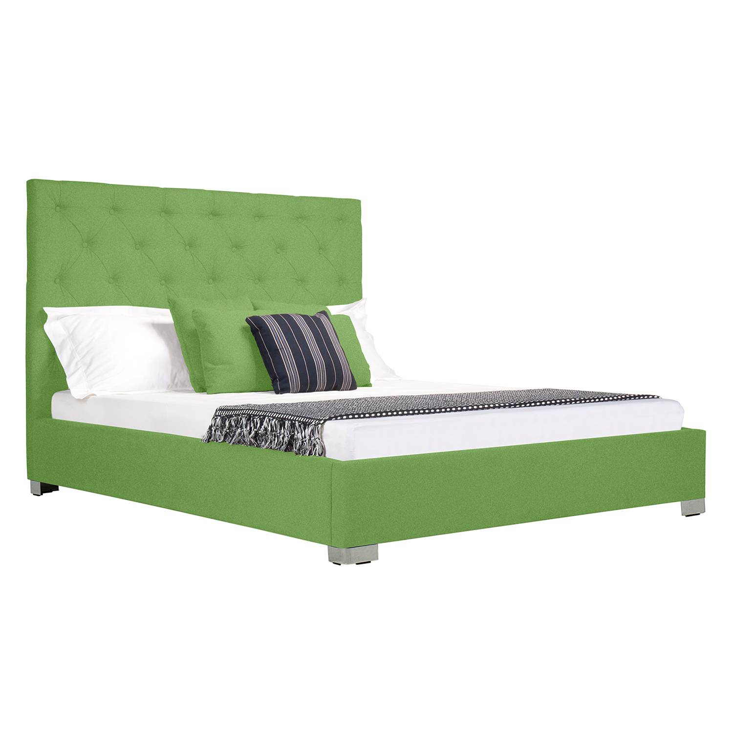 goedkoop Gestoffeerd bed Tilia I geweven stof 180 x 200cm Ronde voet Stof Floreana Groen Fredriks