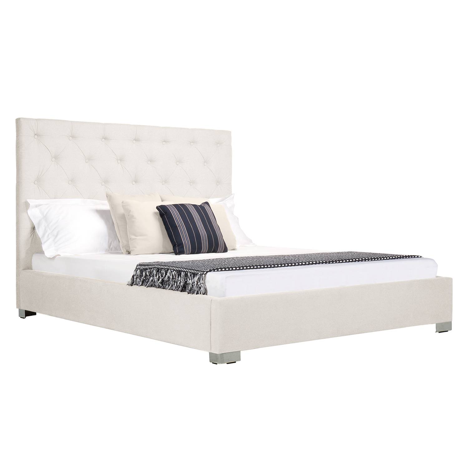 goedkoop Gestoffeerd bed Tilia I geweven stof 180 x 200cm Ronde voet Stof Naya Lichtbeige Fredriks