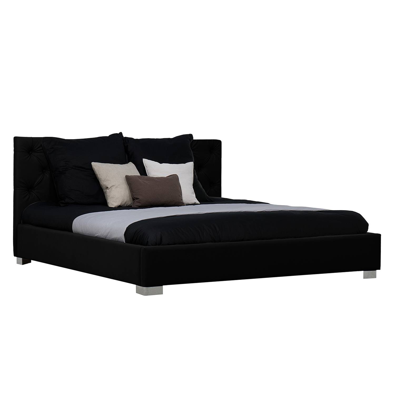 home24 Fredriks Polsterbett Tilia II 140x200 cm Echtleder Schwarz