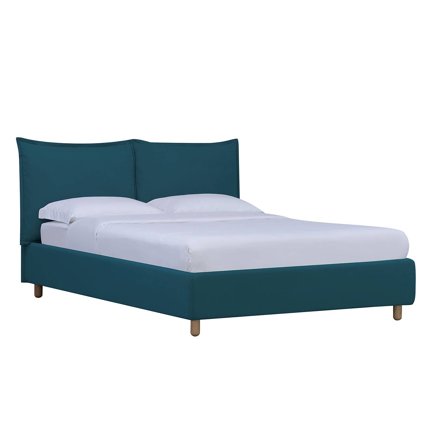 goedkoop Gestoffeerd bed Versa I 90 x 200cm Met bedlade Natuurlijk beukenhout Stof Valona Petrolblauw Studio Copenhagen