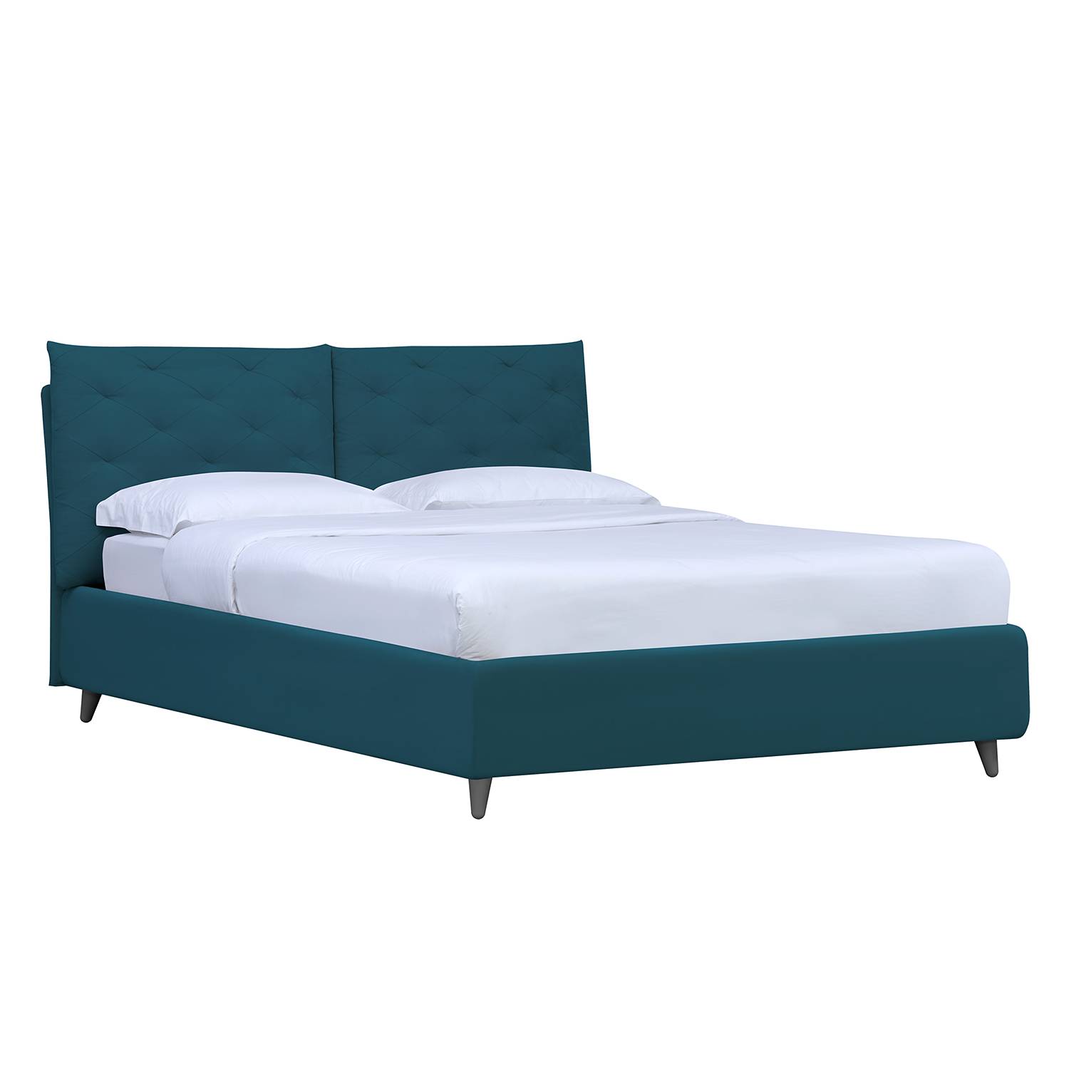 goedkoop Gestoffeerd bed Versa II 140 x 200cm Geen bedlade Grijs Stof Valona Petrolblauw Studio Copenhagen