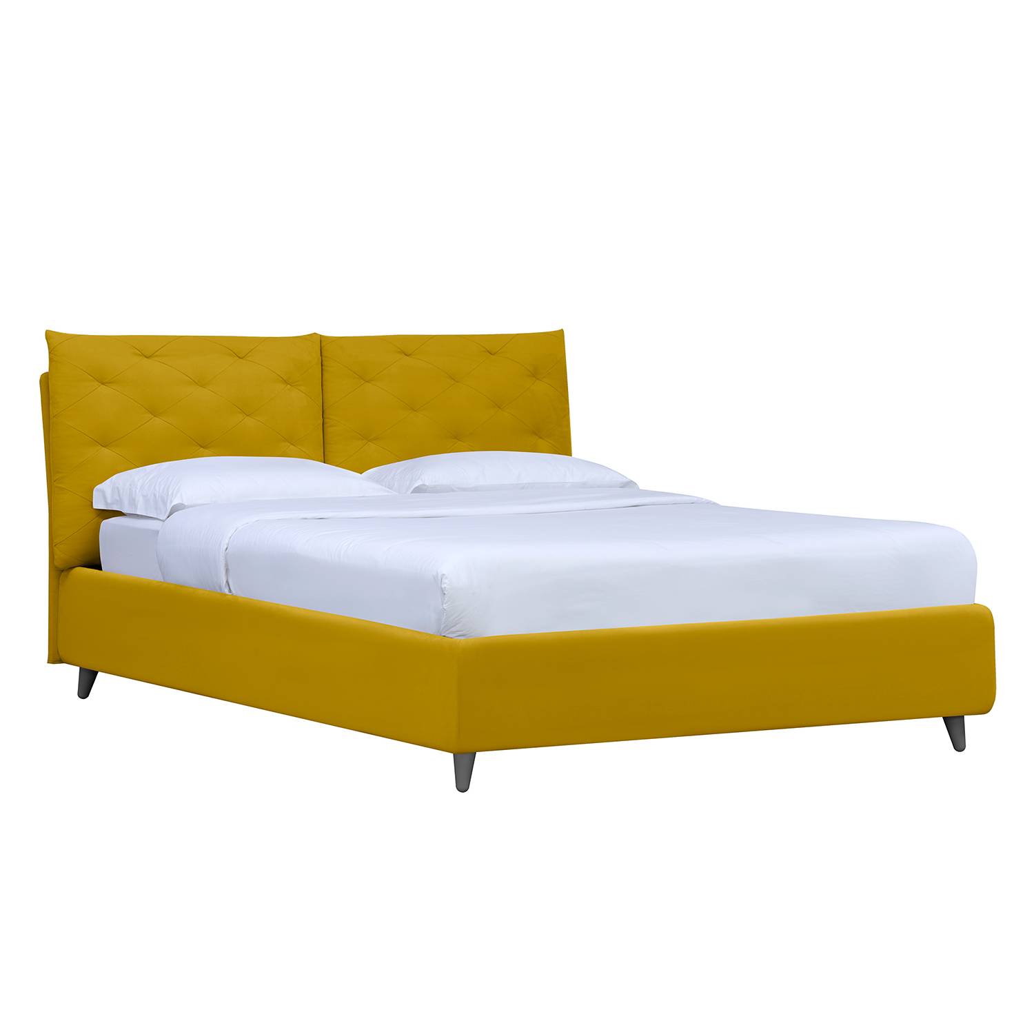 goedkoop Gestoffeerd bed Versa II 140 x 200cm Geen bedlade Grijs Stof Valona Mosterdgeel Studio Copenhagen
