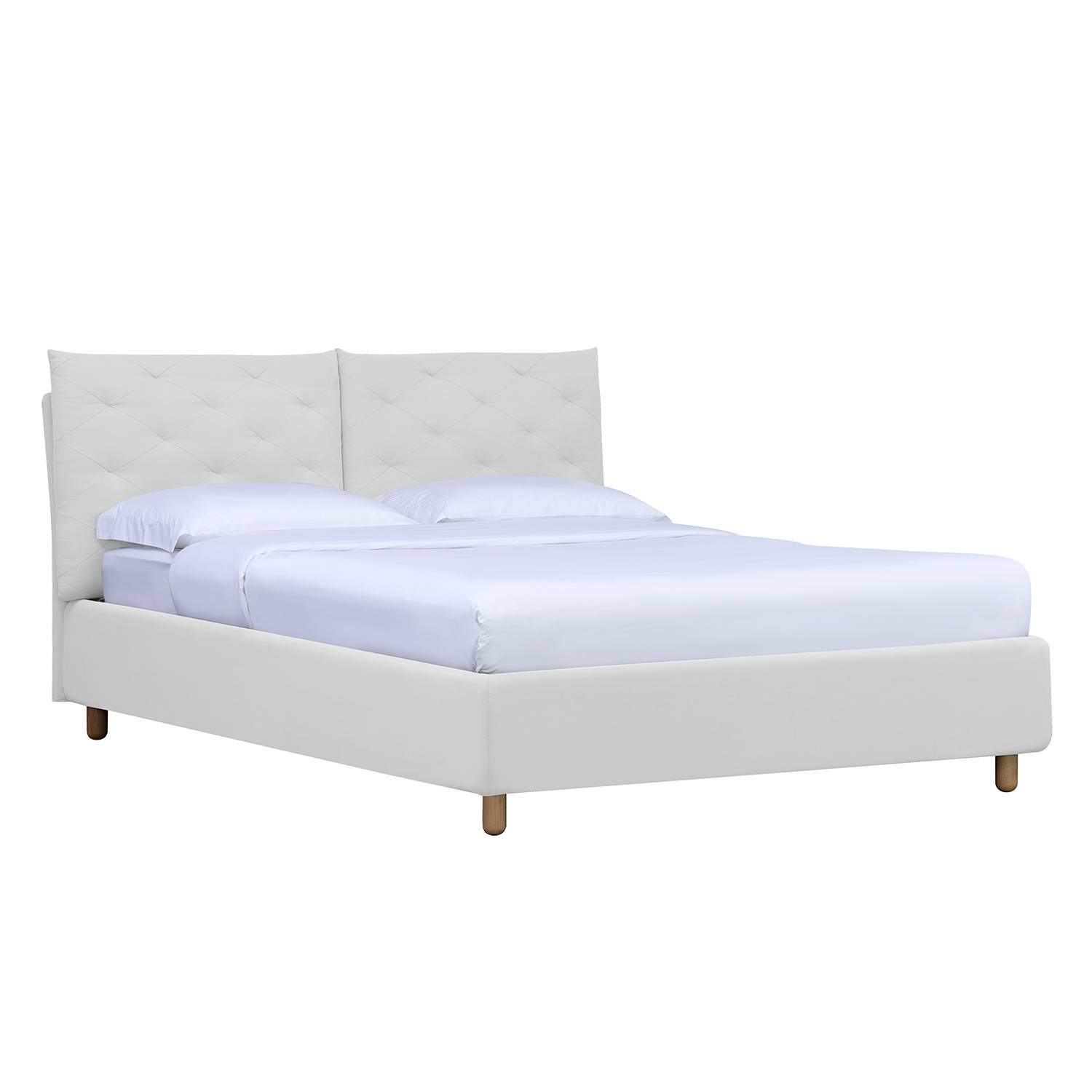 goedkoop Gestoffeerd bed Versa II 90 x 200cm Met bedlade Natuurlijk beukenhout Stof Valona Crèmekleurig Studio Copenhagen