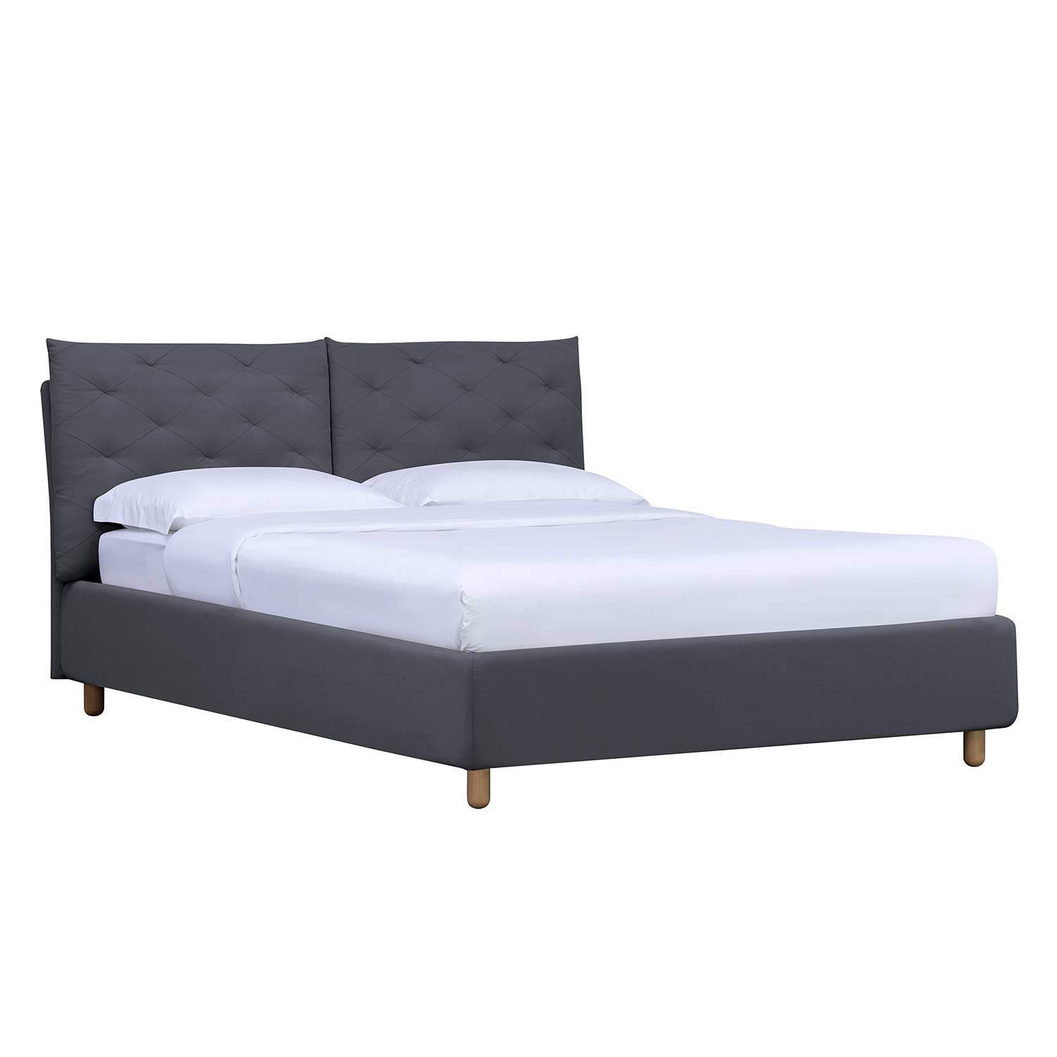 goedkoop Gestoffeerd bed Versa II 90 x 200cm Met bedlade Natuurlijk beukenhout Stof Valona Grijs Studio Copenhagen