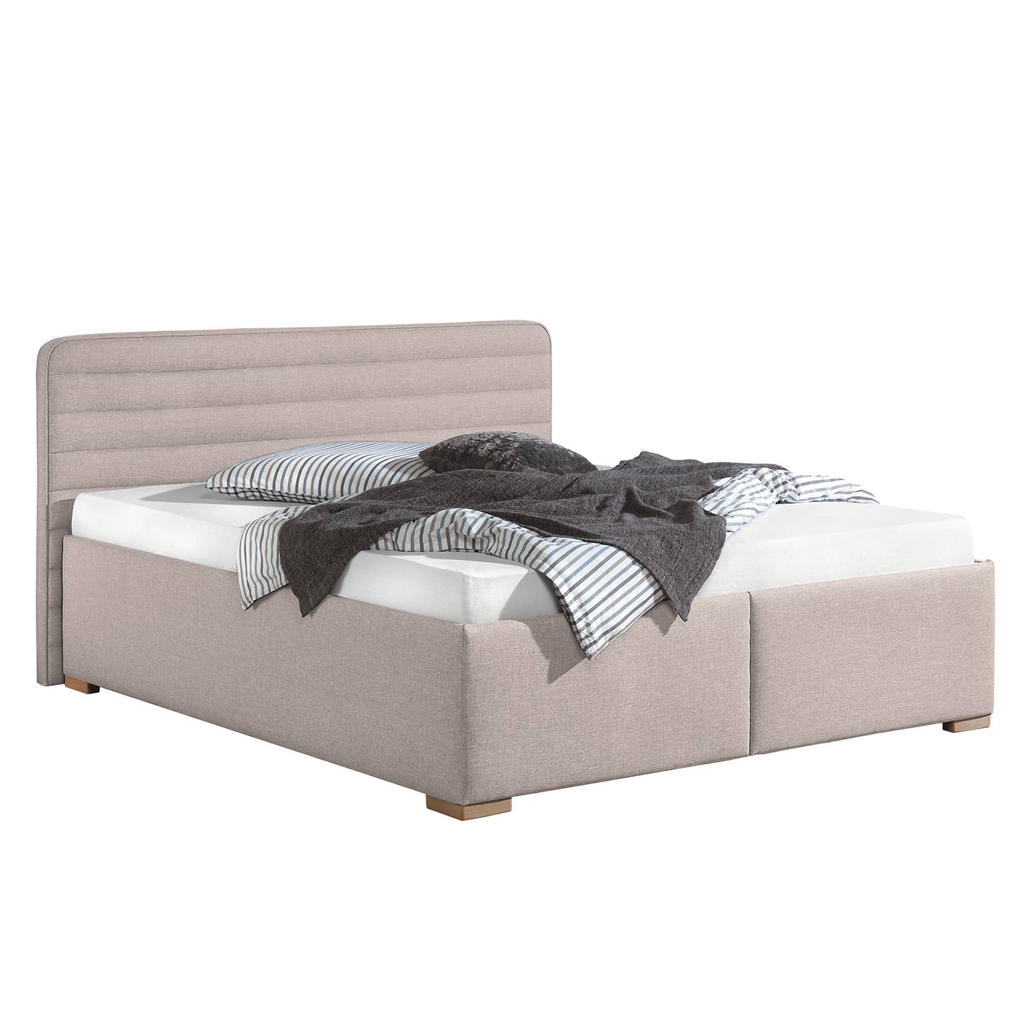 goedkoop Gestoffeerd bed Vitaby structuurstof 160 x 200cm Bedframe zonder matras & lattenbodem Granietkleurig Maison Belfort