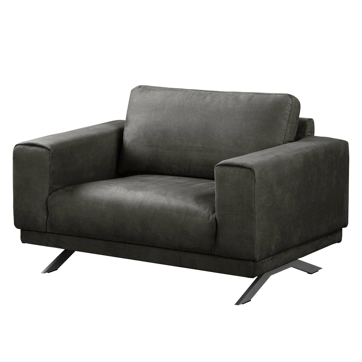 home24 Fredriks Sessel Ramilia Dunkelgrau Microfaser 121x81x89 cm (BxHxT)