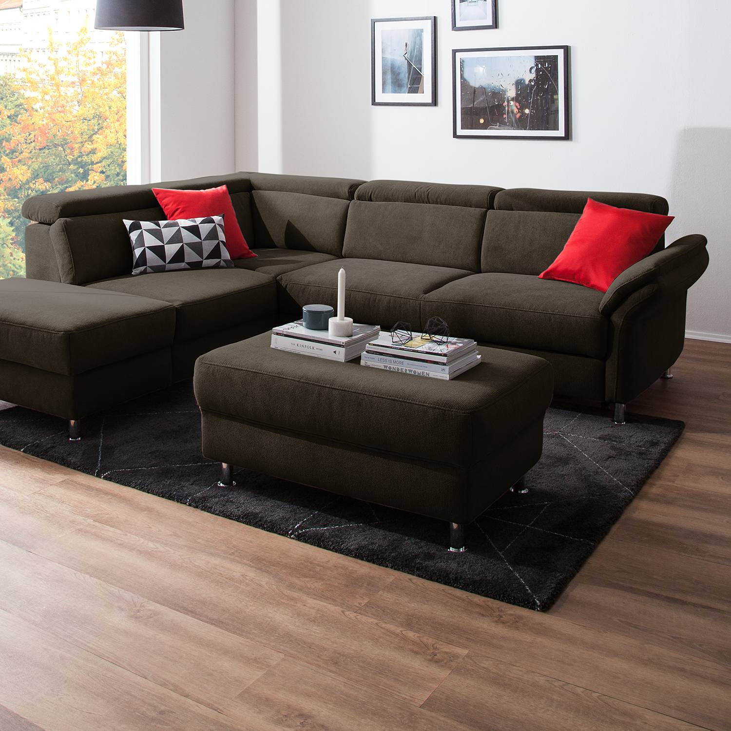 home24 Fredriks Polsterhocker Calang Espresso Webstoff 102x45x68 cm (BxHxT) Modern
