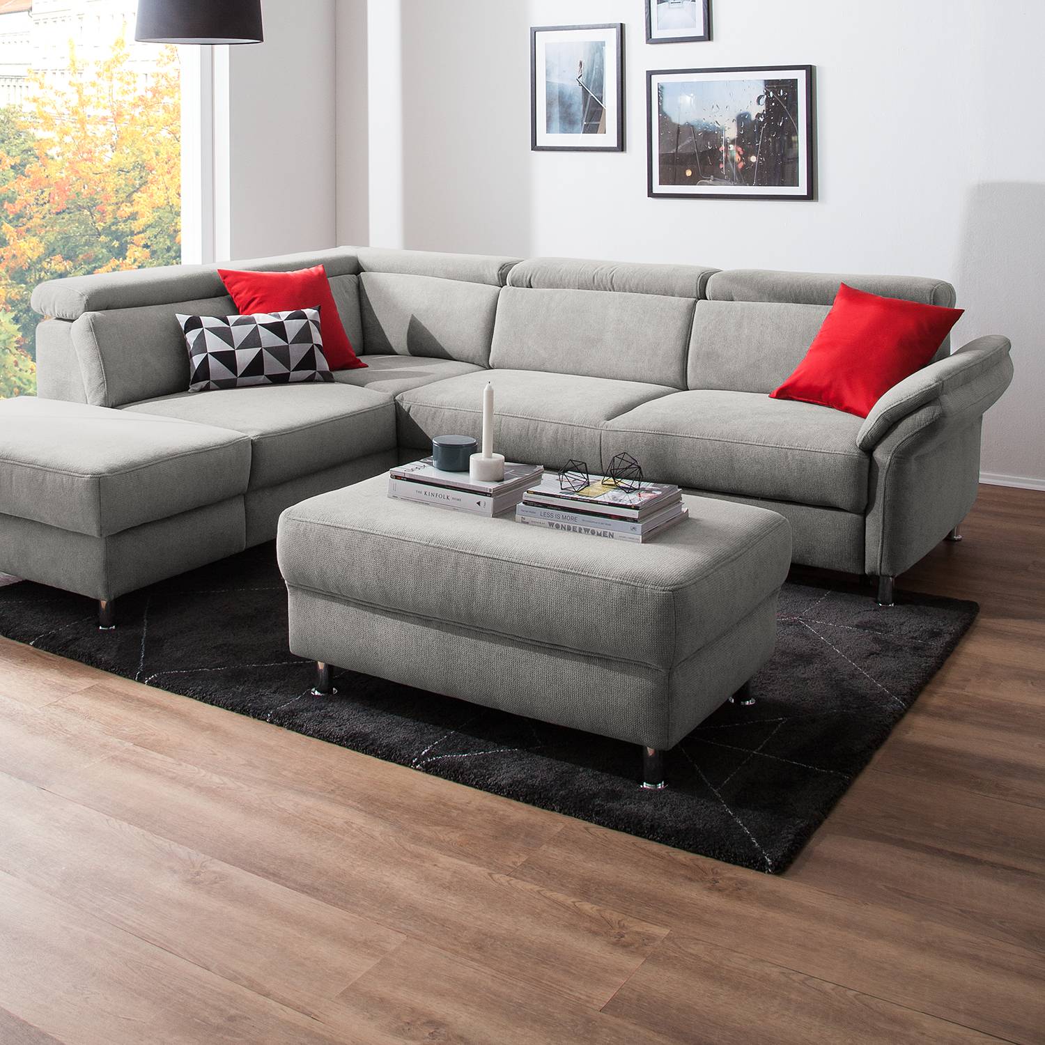 home24 Fredriks Polsterhocker Calang Silbergrau Webstoff 102x45x68 cm (BxHxT) Modern