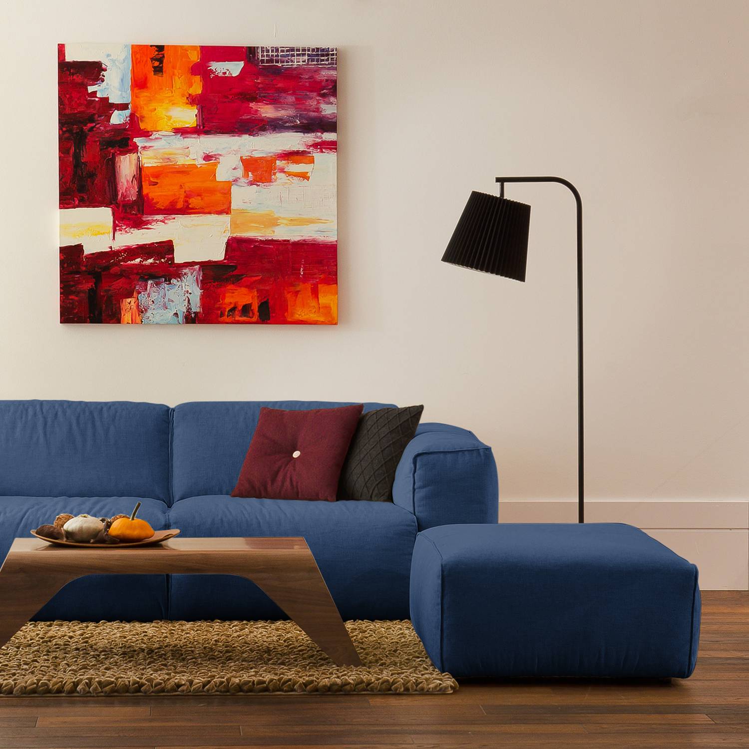 home24 Studio Copenhagen Polsterhocker Hudson Blau Webstoff 103x38x80 cm (BxHxT) Skandi