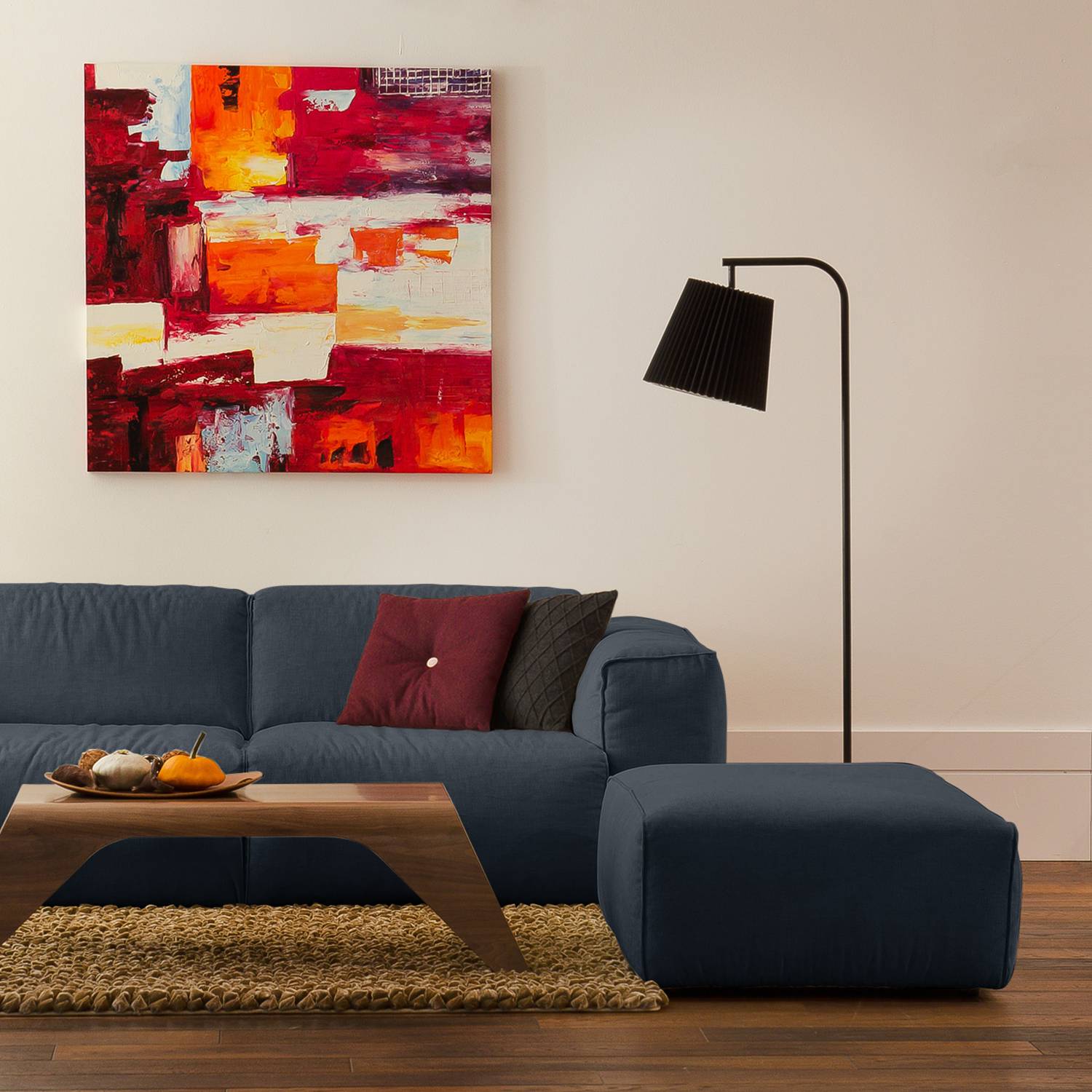 home24 Studio Copenhagen Polsterhocker Hudson Grau Webstoff 103x38x80 cm (BxHxT) Skandi