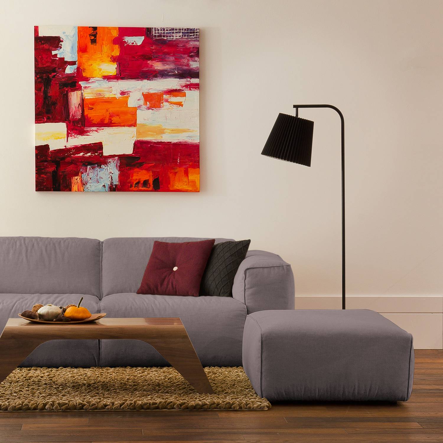 home24 Studio Copenhagen Polsterhocker Hudson Grau/Braun Webstoff 103x38x80 cm (BxHxT) Skandi