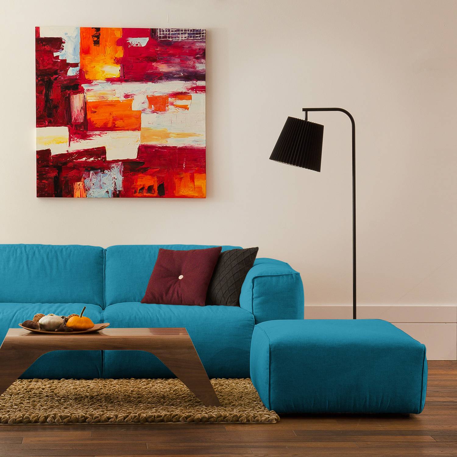 home24 Studio Copenhagen Polsterhocker Hudson Türkis Webstoff 103x38x80 cm (BxHxT) Skandi