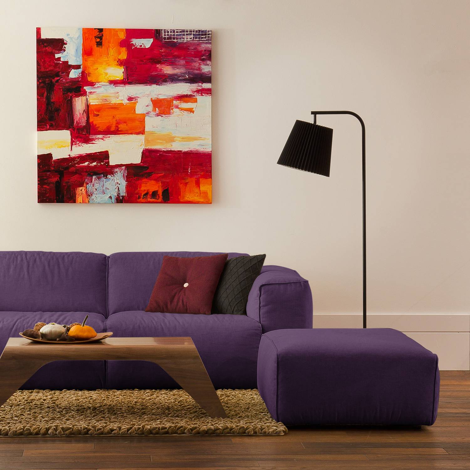 home24 Studio Copenhagen Polsterhocker Hudson Violett Webstoff 103x38x80 cm (BxHxT) Skandi