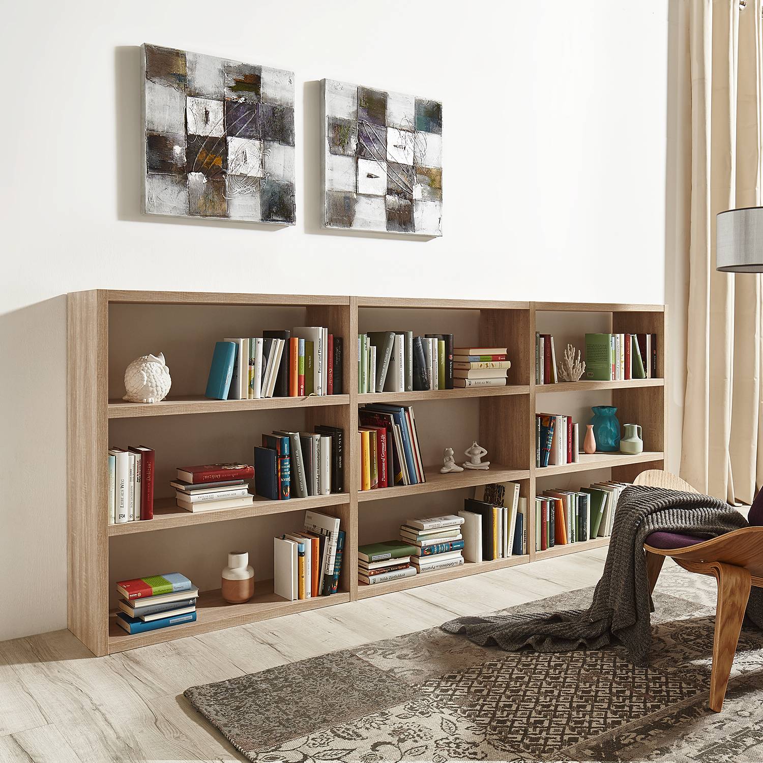 home24 Loftscape Bücherregal Empire Wabenplatte Eiche Sonoma Dekor 276x112x33 cm (BxHxT)