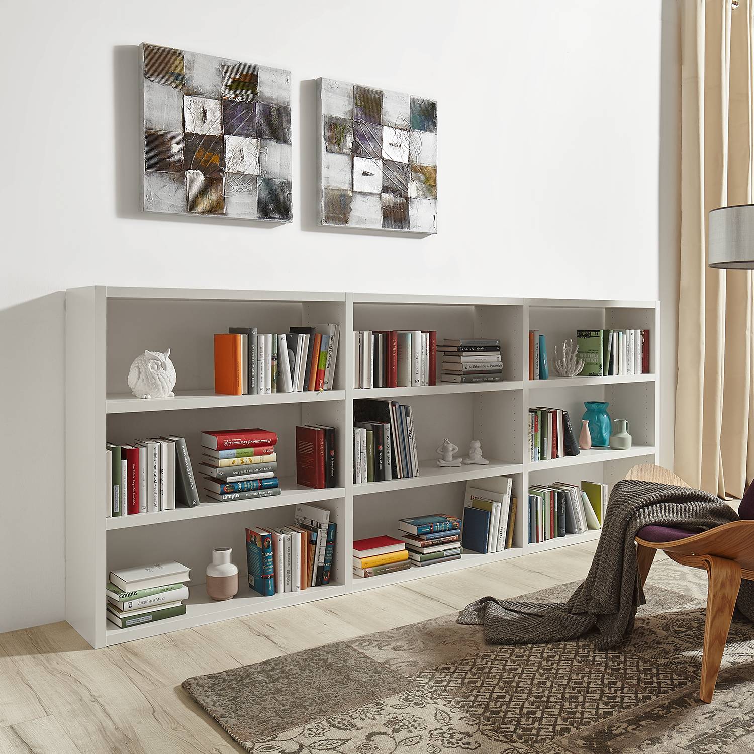 home24 Loftscape Bücherregal Empire Wabenplatte Cremeweiß 276x112x33 cm (BxHxT)