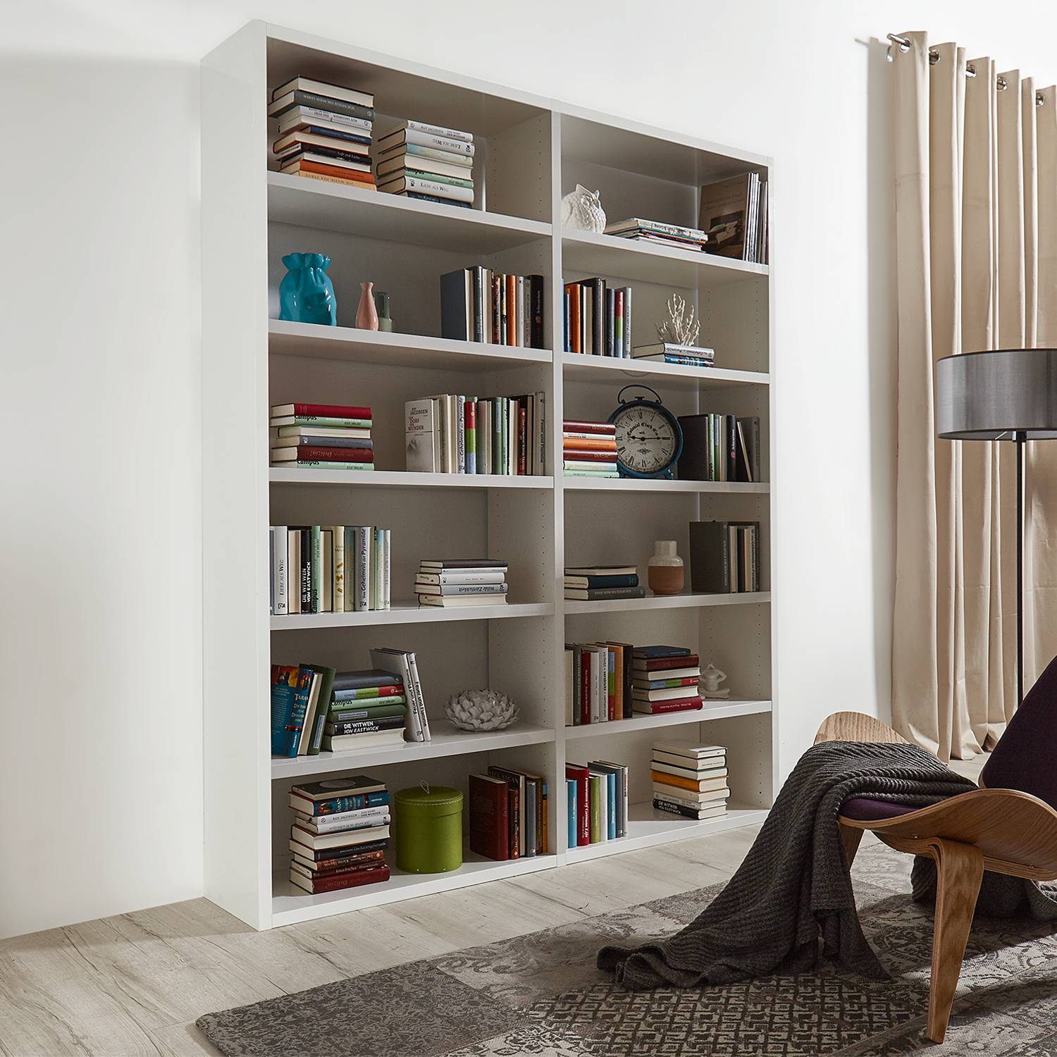 home24 Loftscape Bücherregal Empire Wabenplatte Hochglanz Weiß 185x222x33 cm (BxHxT)