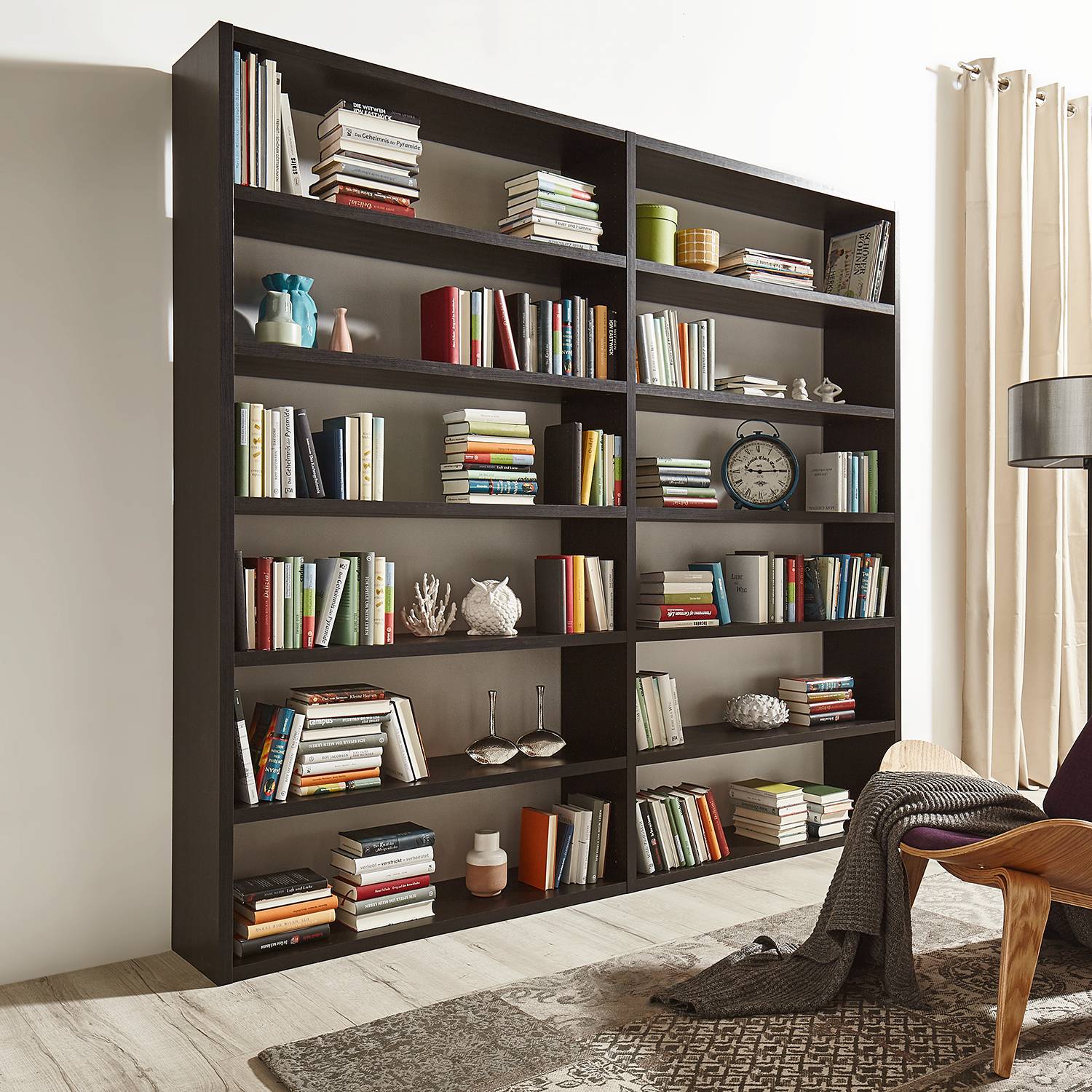 home24 Loftscape Bücherregal Empire Wabenplatte Eiche Schwarzbraun Dekor 241x222x34 cm (BxHxT)