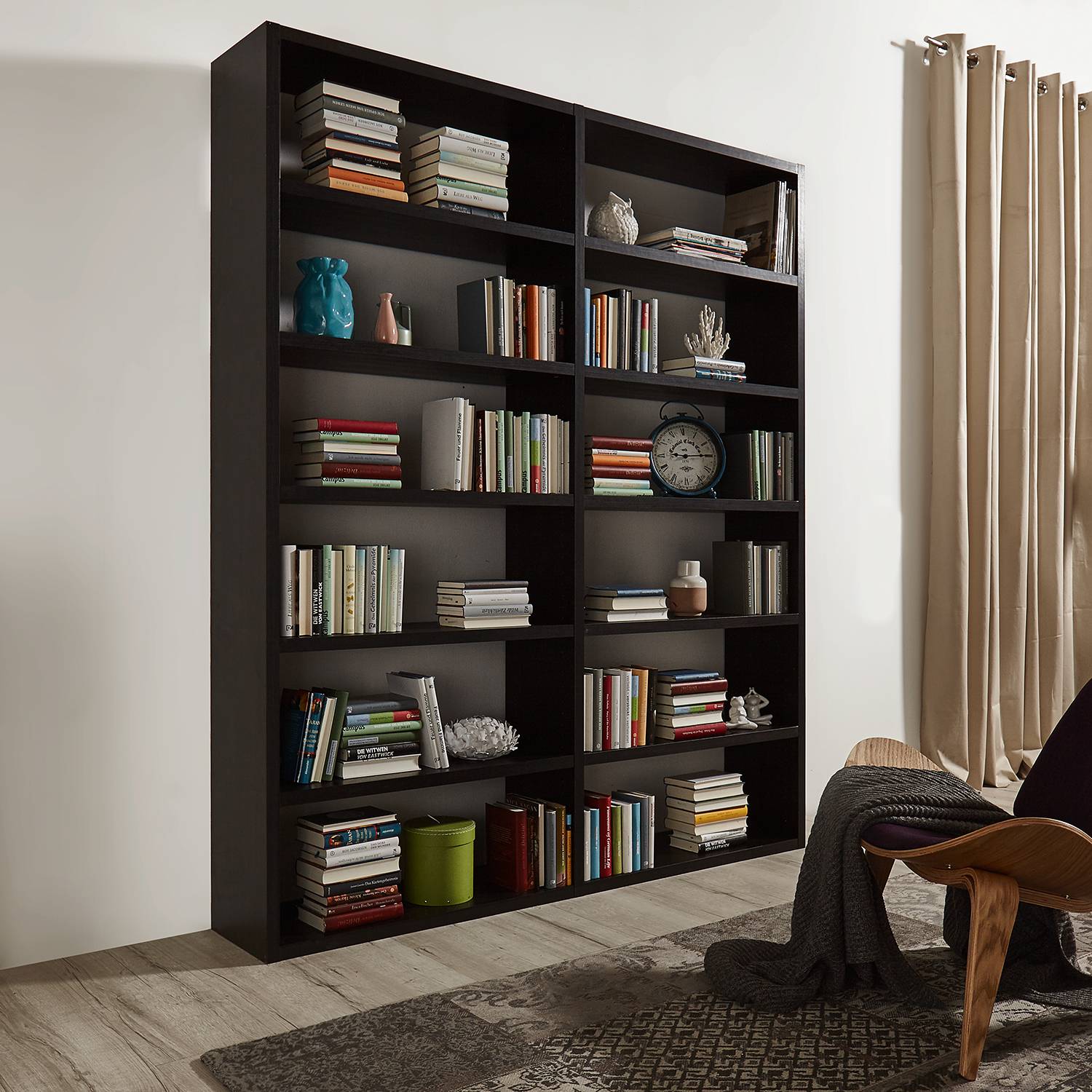 home24 Loftscape Bücherregal Empire Wabenplatte Eiche Schwarzbraun Dekor 185x222x34 cm (BxHxT)